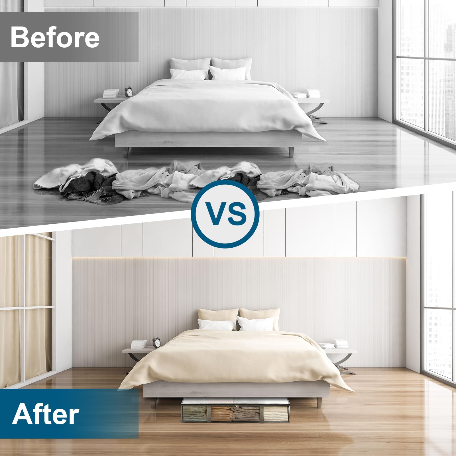 2 Pack Under Bed Storage Containers Bins, Humid-Proof Plastic Underbed Storage Bins, Clothes Storage and Organization Bags, Unde