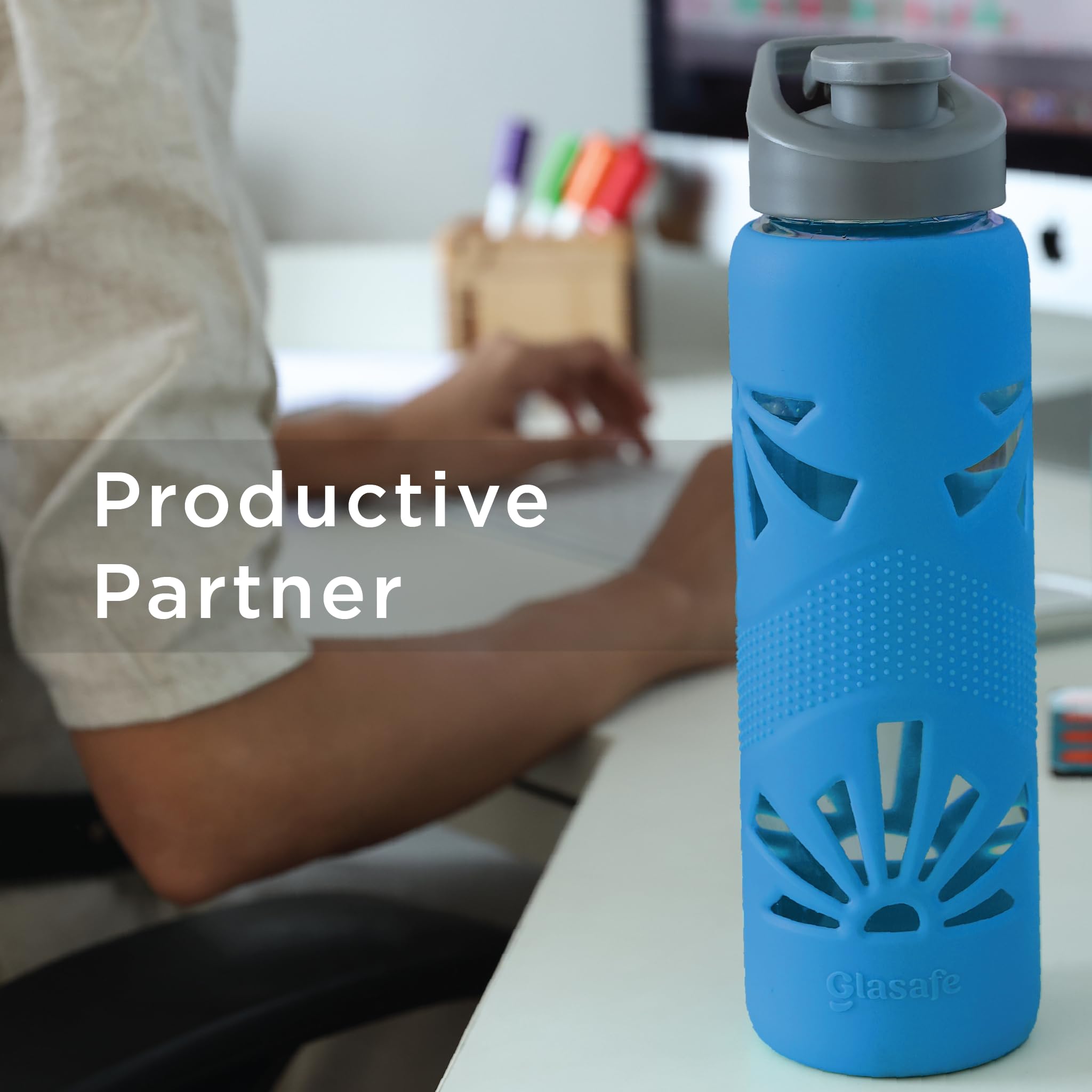 GLASAFE Desk Munch Combo Borosilicate Glass Tiffin & Bottle Set - Water Bottle|Microwave Safe Lunch Box|Lunch Boxes for Office M