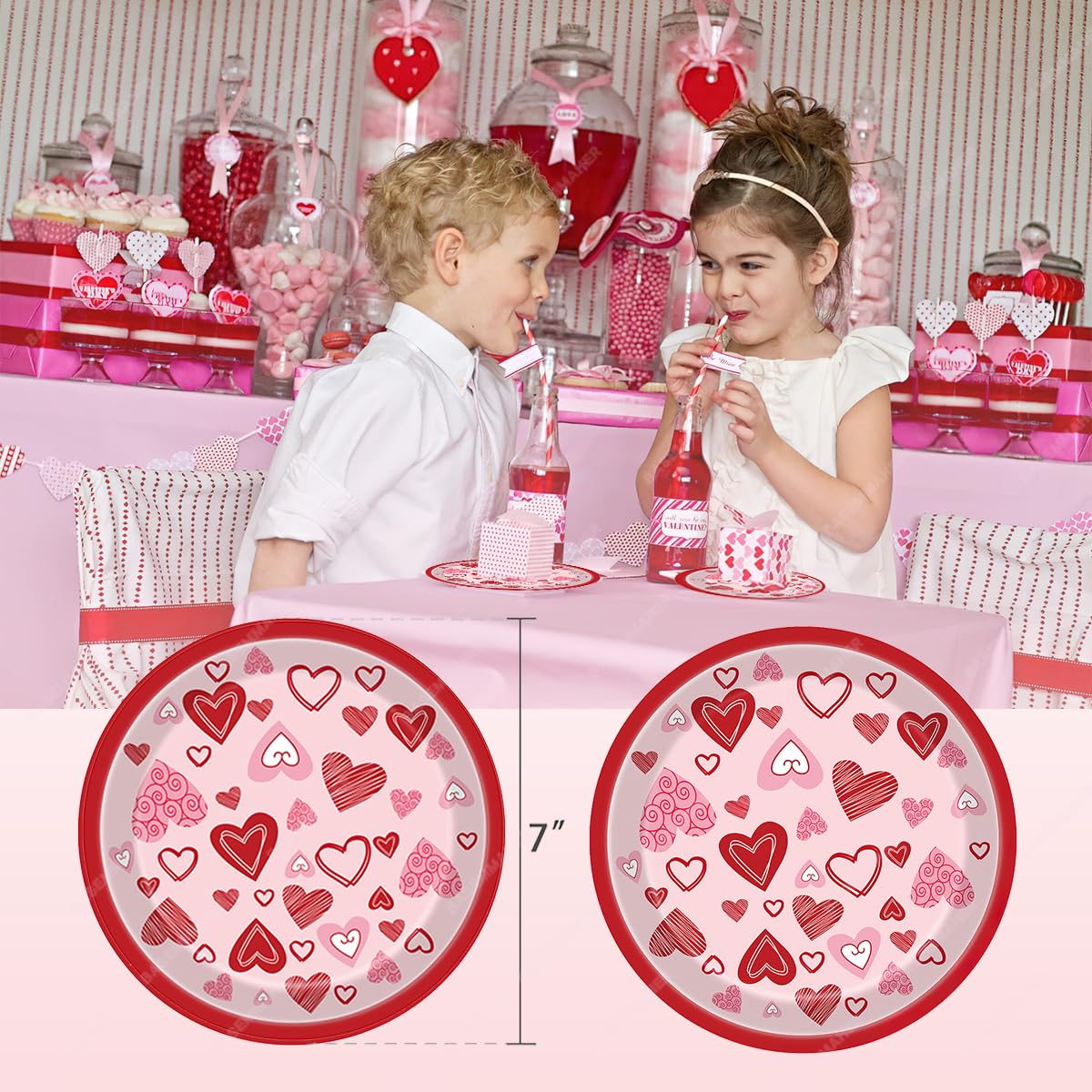 Basemmaher Valentine'S Day Party Supplies Red Pink Lovely Heart Paper Plates Disposable Dinnerware Dessert Dinner Plate Set For