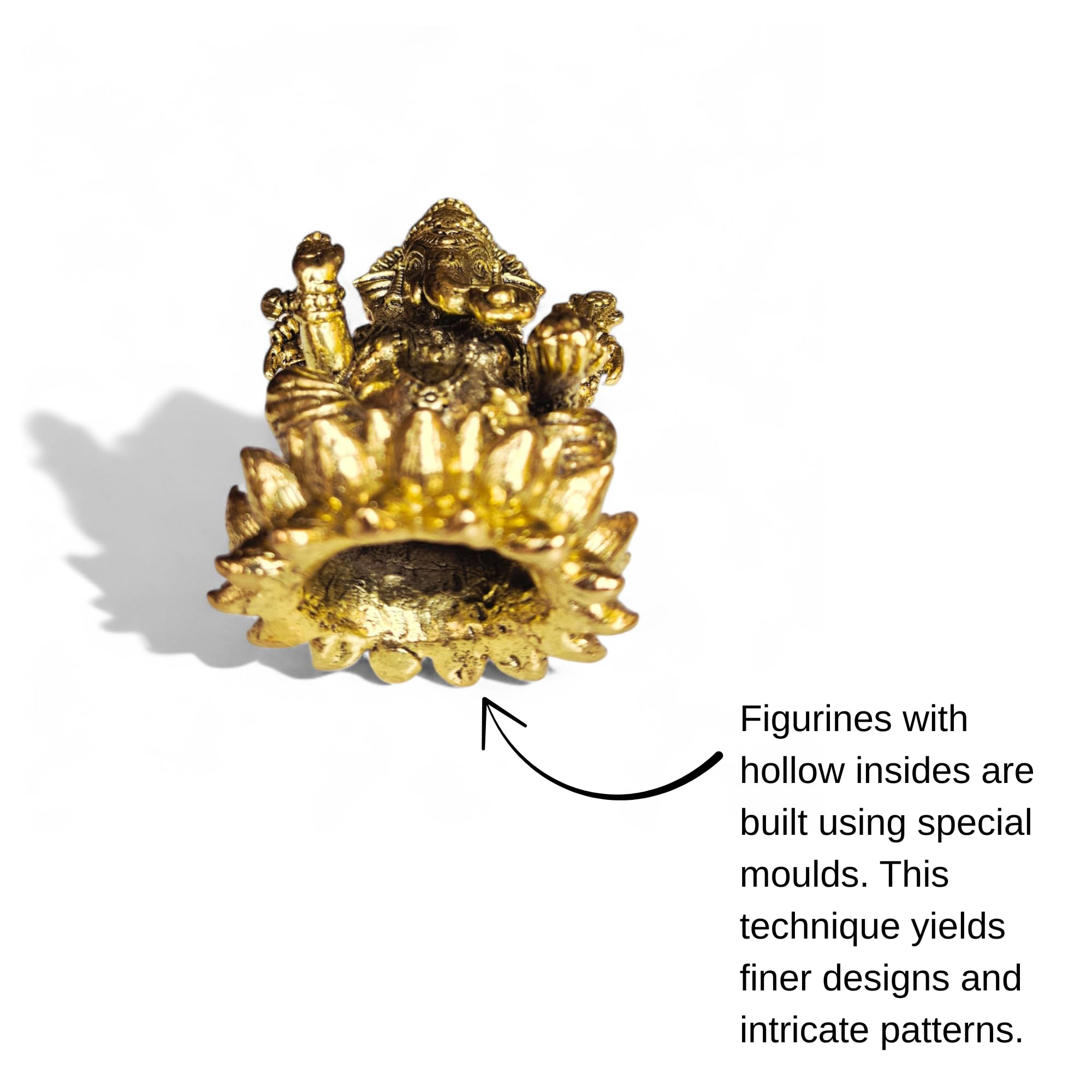 Raisom Antique Finish Pure Brass Ganesh Idol Sitting On Lotus | Mangalkari Ganapati God For Home Decor, Daily Use, Gifting, Hous