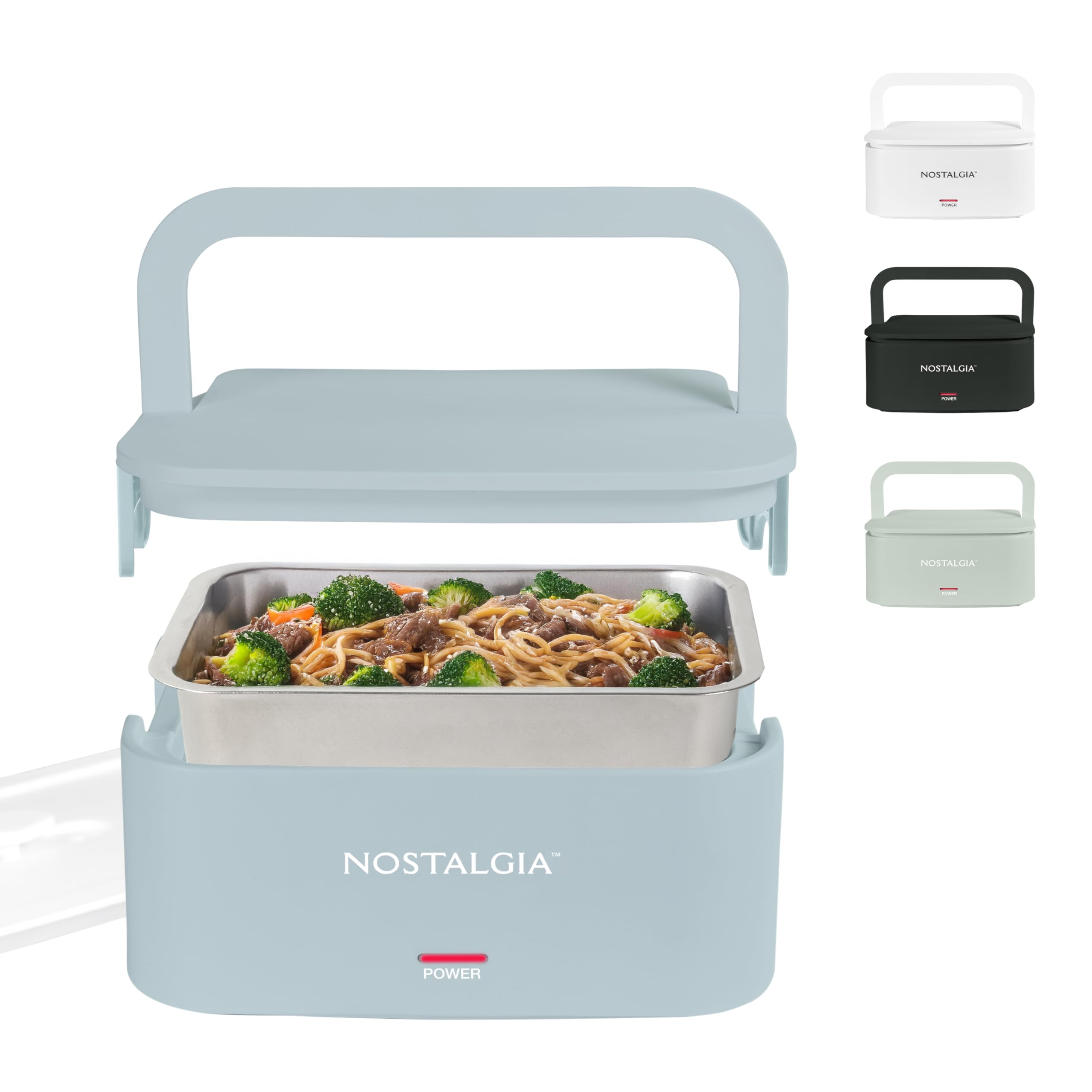 Nostalgia 32-Ounce Heated Electric Lunch Box - Travel Size 4 Cup Capacity for Soup, Pasta, and Leftovers - Leak-Proof Silicone S