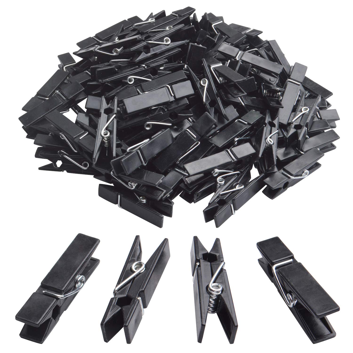 Bronagrand Plastic Mini Clips, 100Pcs Mini Plastic Clips Black Photo Clips Small Clothes Pins Paper Pegs For Photos Pictures Pap