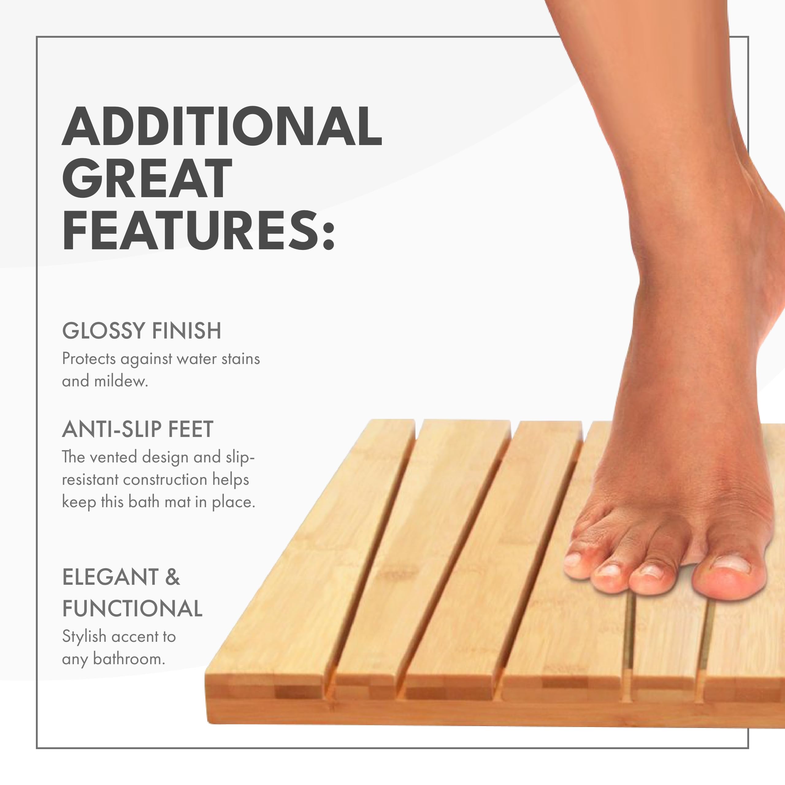 Toilettree Products Bamboo Deluxe Shower Floor And Bath Mat - Wooden Bath Mat For The Bath, Shower, Pool, And More - Durable, Sl