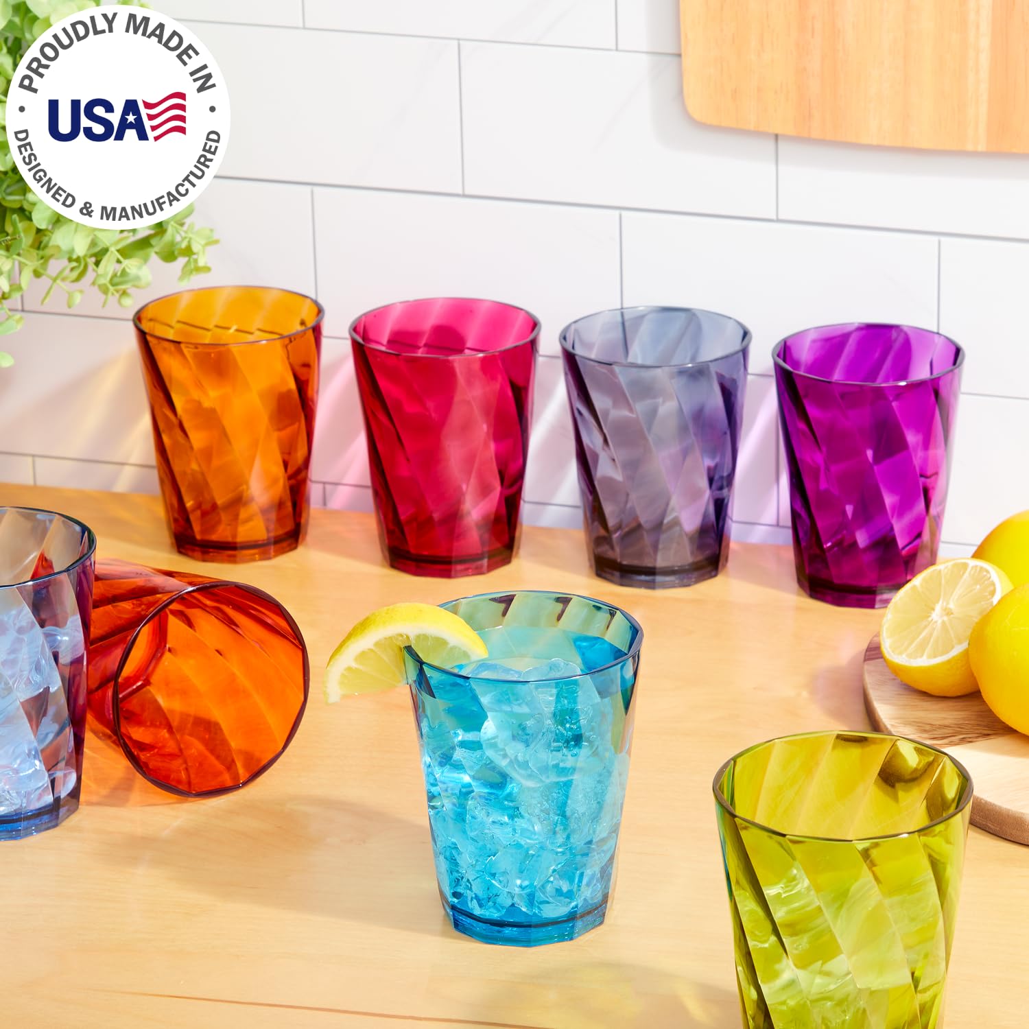 Us Acrylic Optix Plastic Reusable Drinking Glasses (Set Of 8) 14Oz Rocks Cups In Jewel Tone Colors | Bpa-Free Tumblers, Made In