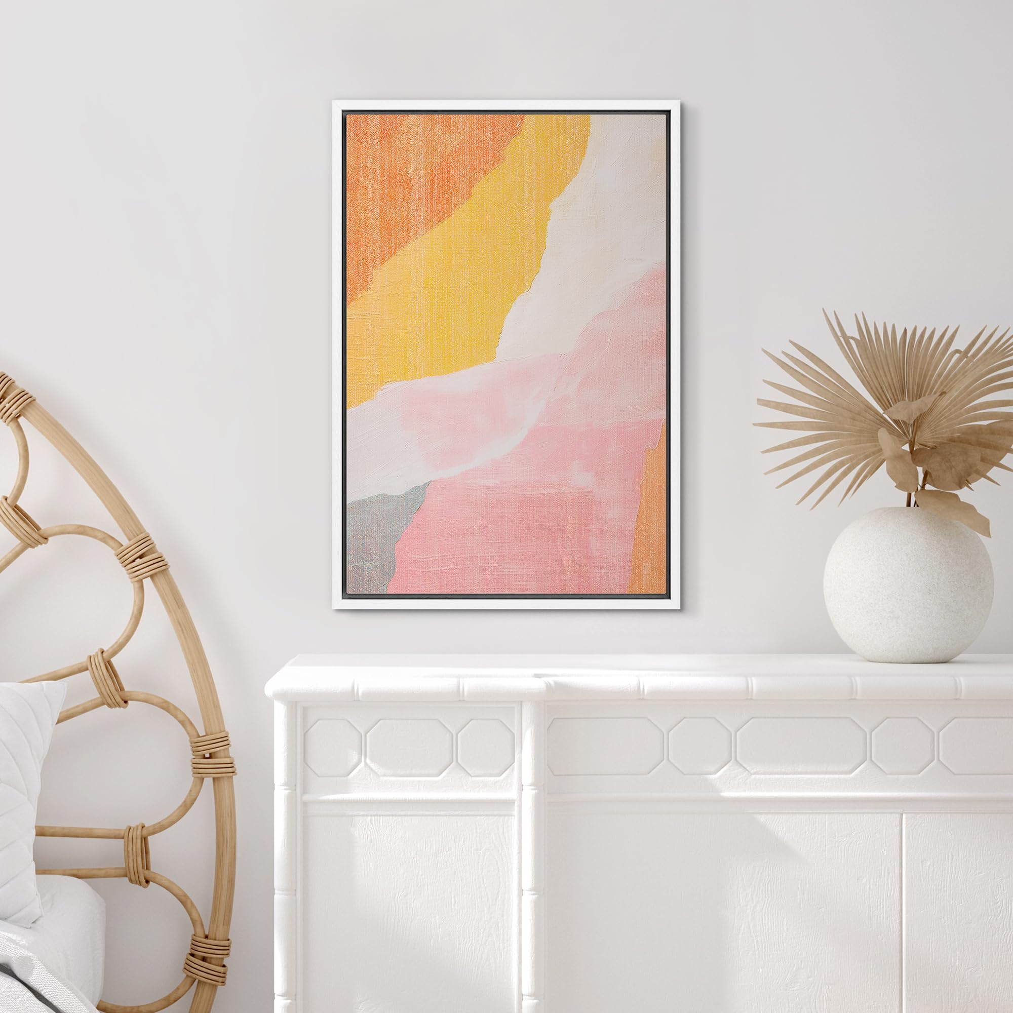 Signford Framed Canvas Print Wall Art Blush Pink Orange Paint Strokes Abstract Geometric Illustration Minimalism Decorative Colo