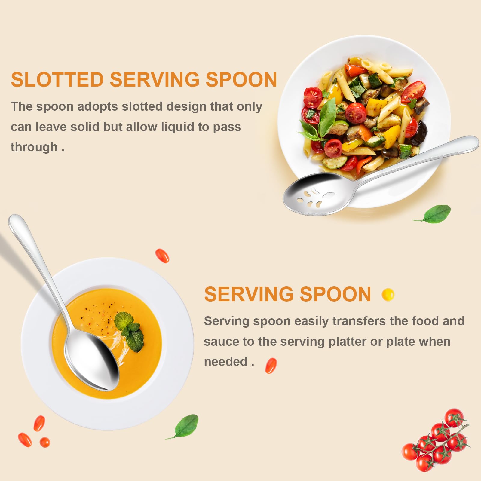 Bewos 12-Piece Serving Spoons Set, 6 Serving Spoons And 6 Slotted Spoons, 9.1-Inch Serving Utensils Set For Parties, Serving Spo