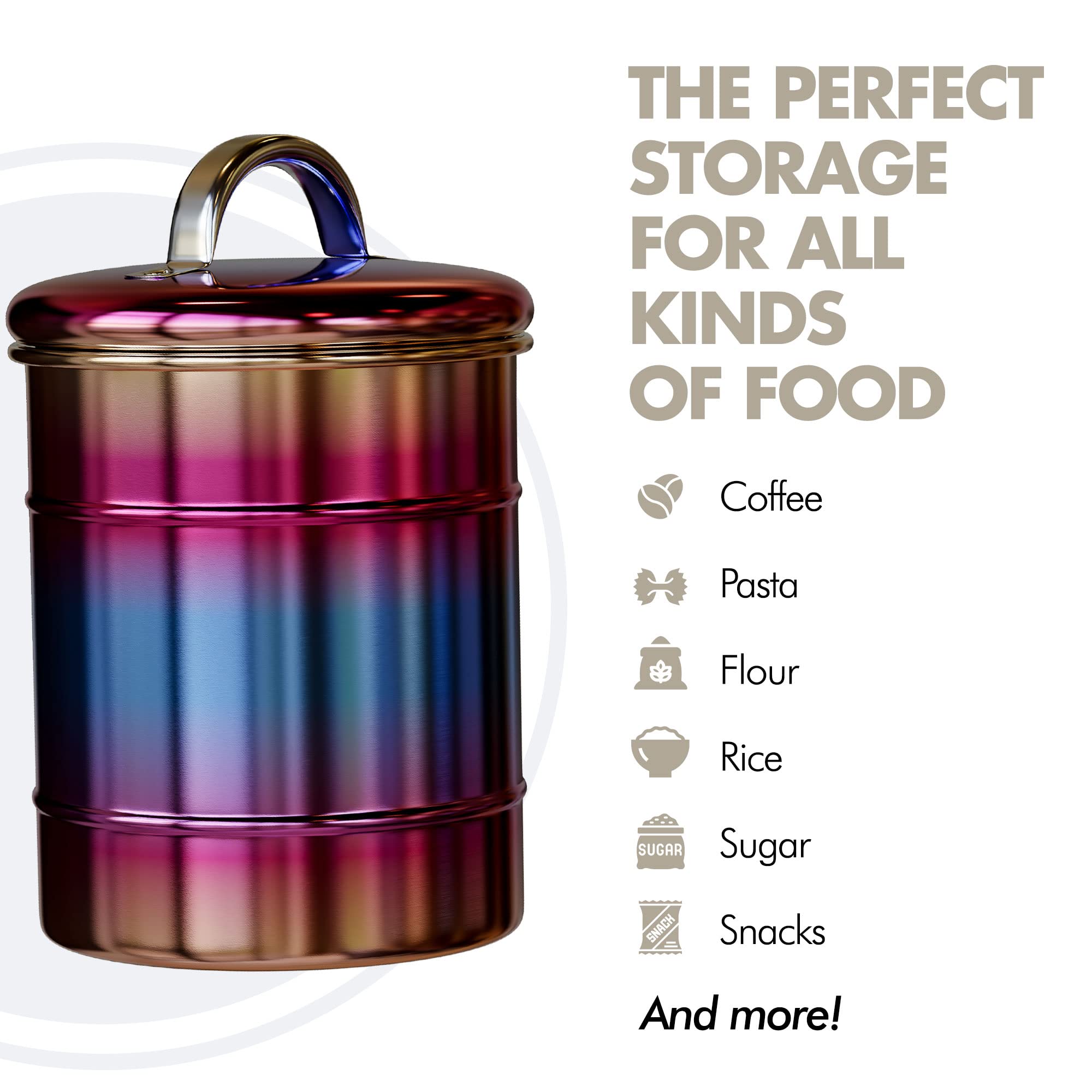 Amici Home Rainbow Metal Storage Canister | Dry Food Storage Container | Airtight Lid | 38 Ounce Capacity | Modern Home D  Cor |