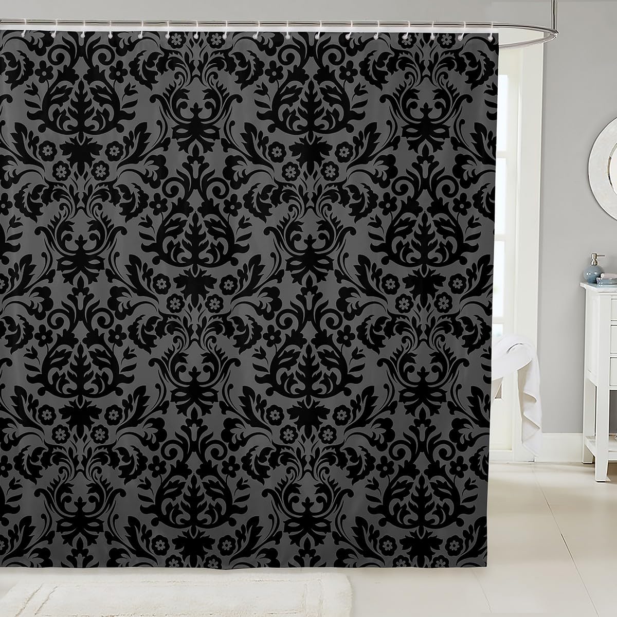 Adults Black Damask Shower Curtain Antique Victorian Baroque Bathroom Curtain 72'' Wx72 L Gothic Vintage Floral Bathroom Accesso