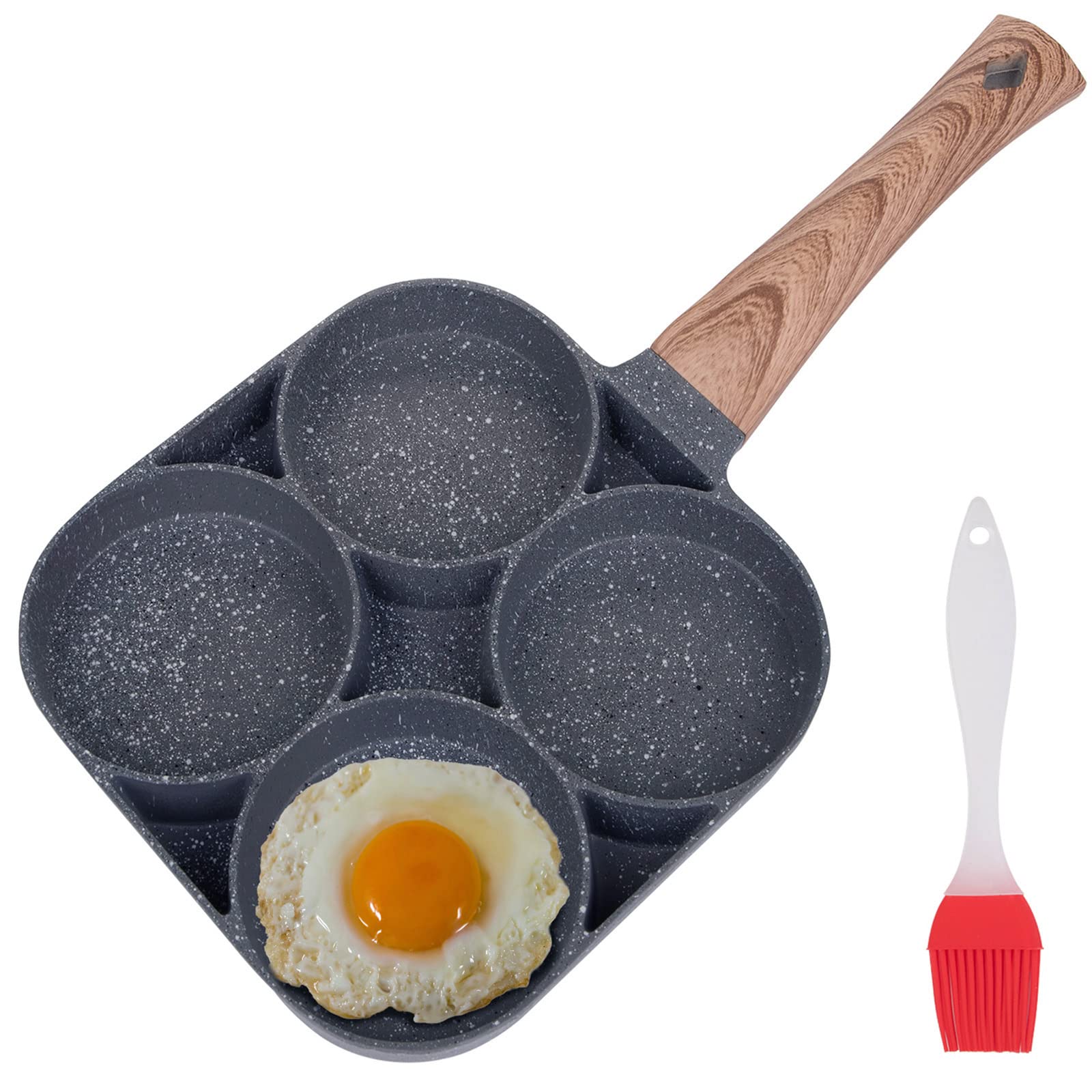 Yarlung 4-Cup Fried Egg Frying Pan With Brush For Oil, Non-Stick Poached Egg Pan Pancake Skillet For Burger, Omelet, Outdoor Cam