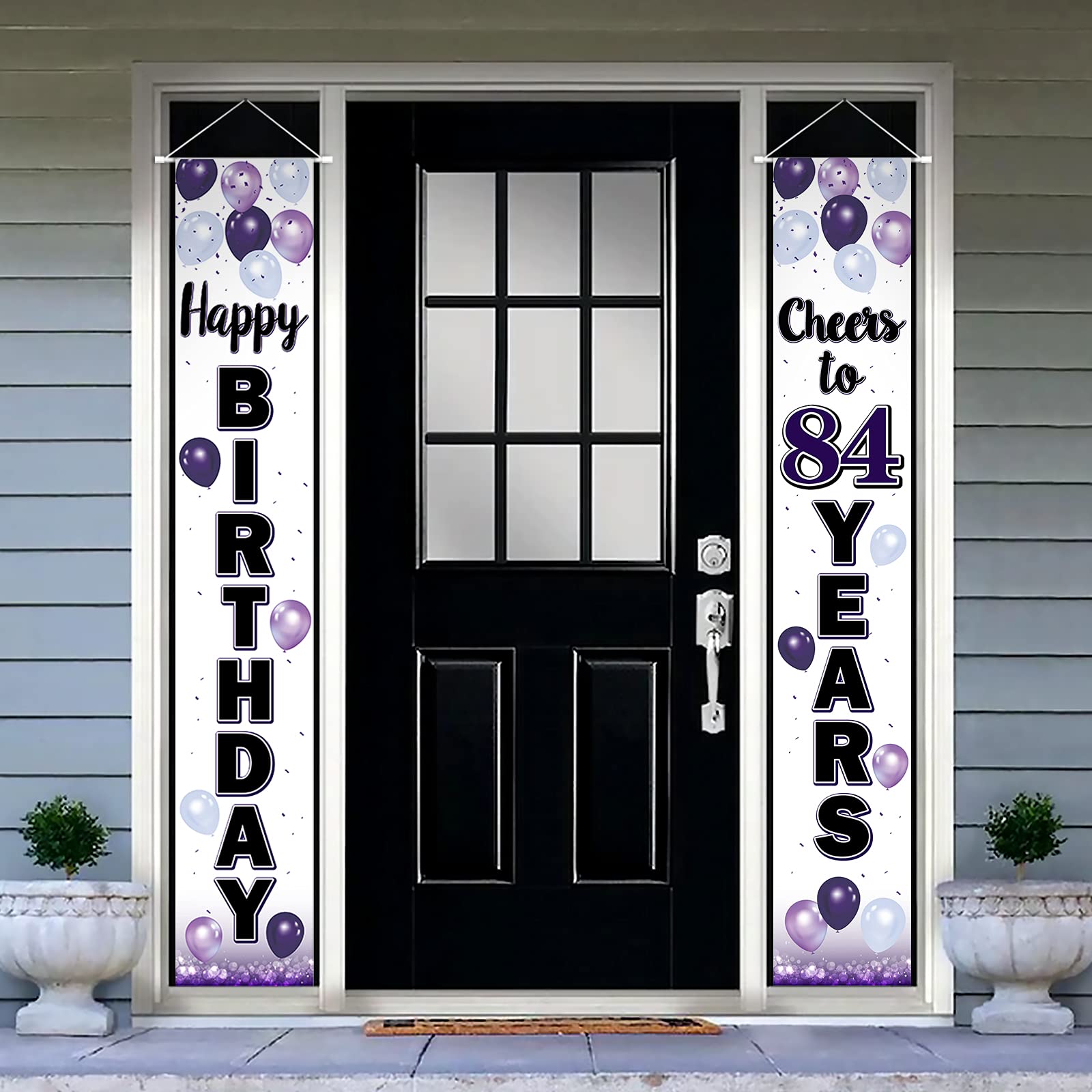 Laskyer Happy 84Th Birthday Decorations,84Th Purple Balloon Birthday Theme Door Hanging Banner Sign,84 Years Old Bday Party Supp