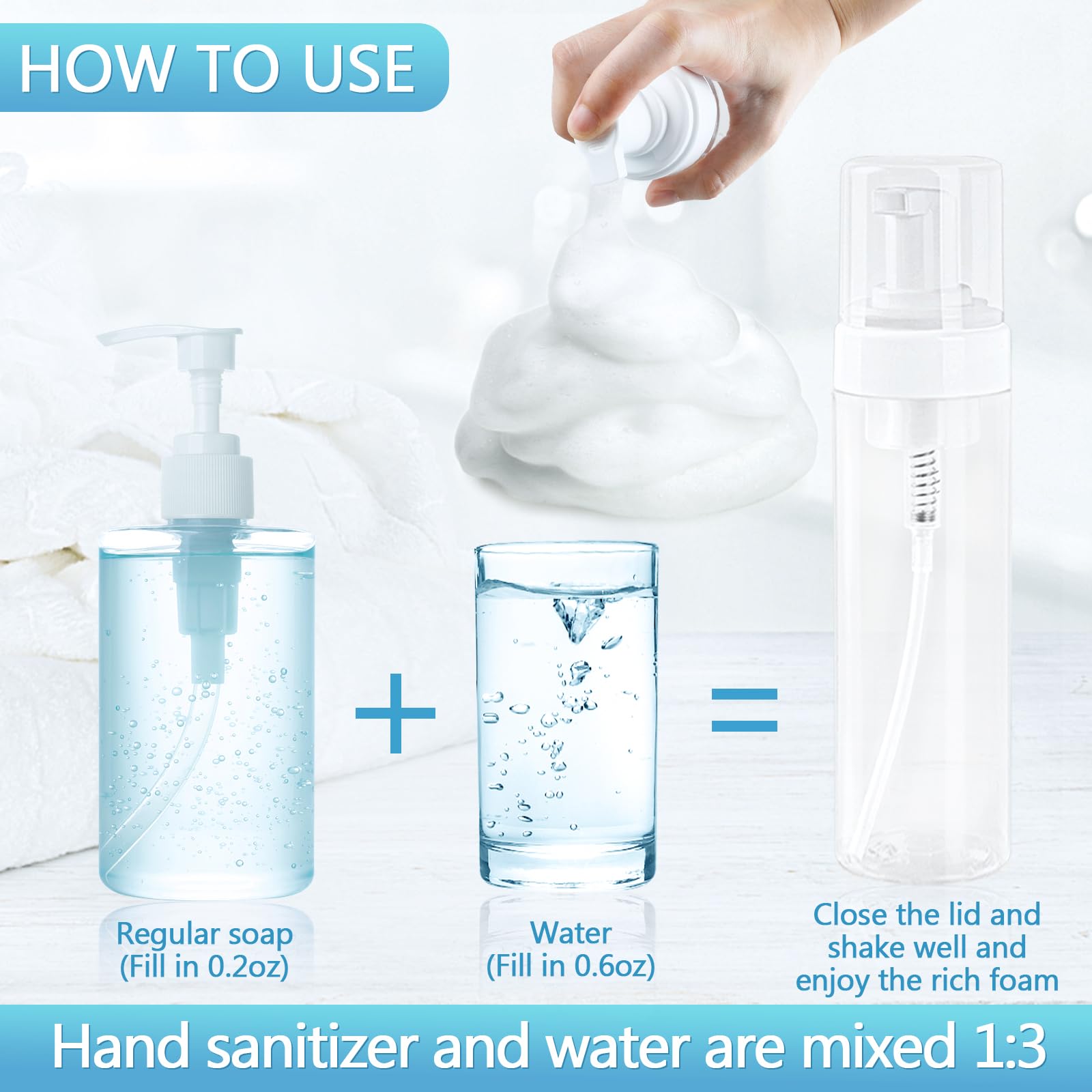 Foam Pump Bottle 8.5Oz/250Ml Clear Empty Foam Bottle Pump, Travel Foam Bottle For Soap, Shampoo, Cleaning Foam Dispenser Bottle