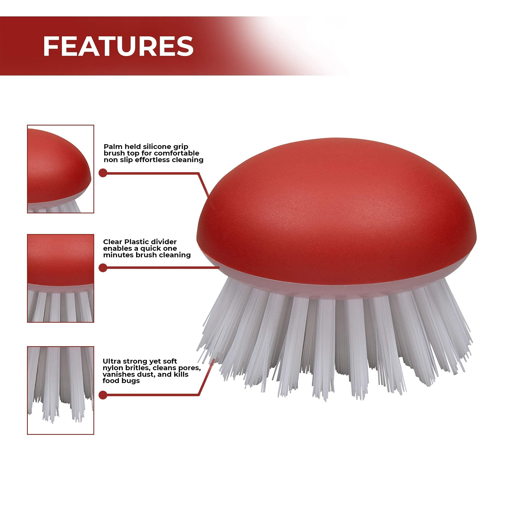 Vegetable Brush Scrubber For Food - 2Pcs Set Fruit And Veggie Brush - Silicone Top And Ultra-Strong Bristles Potato Scrubber - P