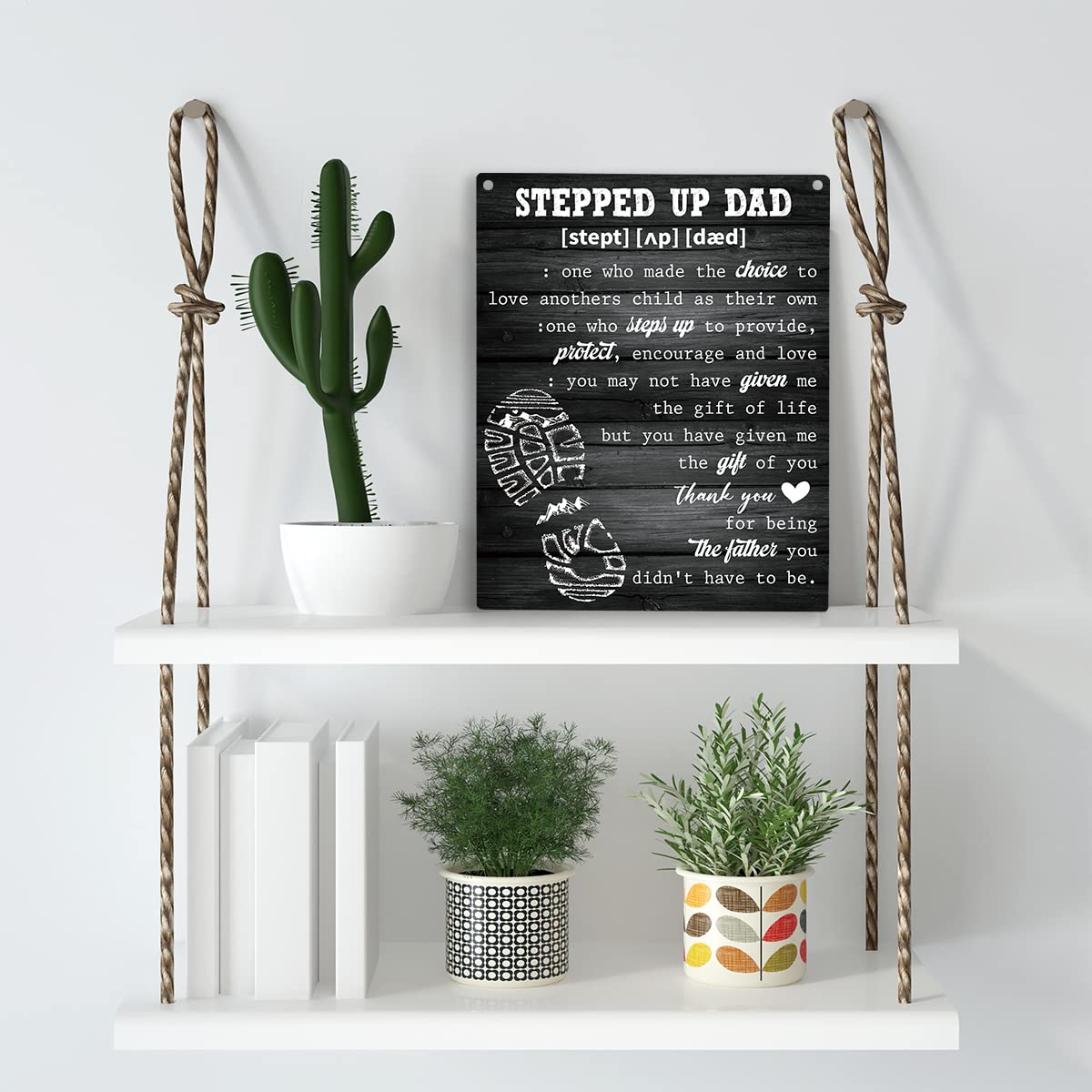 Stepped Up Dad Wooden Hanging Sign Happy Fathers Day Decor Best Gifts for Stepdad Meaningful Family Quote Stepdad Birthday Light