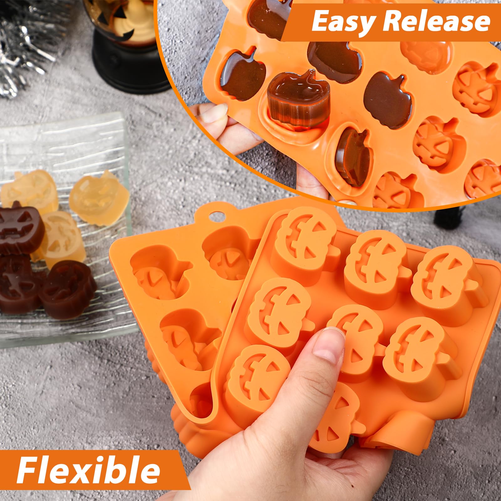 Kamehame Halloween Pumpkin Chocolate Mold, 2 Pcs Pumpkin Candy Silicone Molds For Cake Decoration, Cupcakes, Jelly, Cookies, Ora