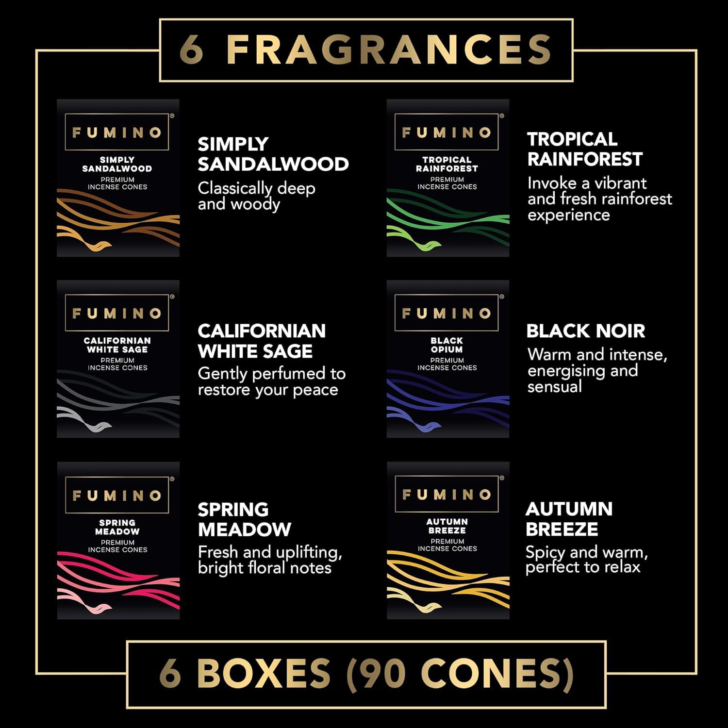 FuminoA Fresh Incense cones Multipack Bundle 6 Boxes 120 cones Masala Agarbatti Joss Scent Fragrance for Relaxation and Meditation  Home and House DAcor