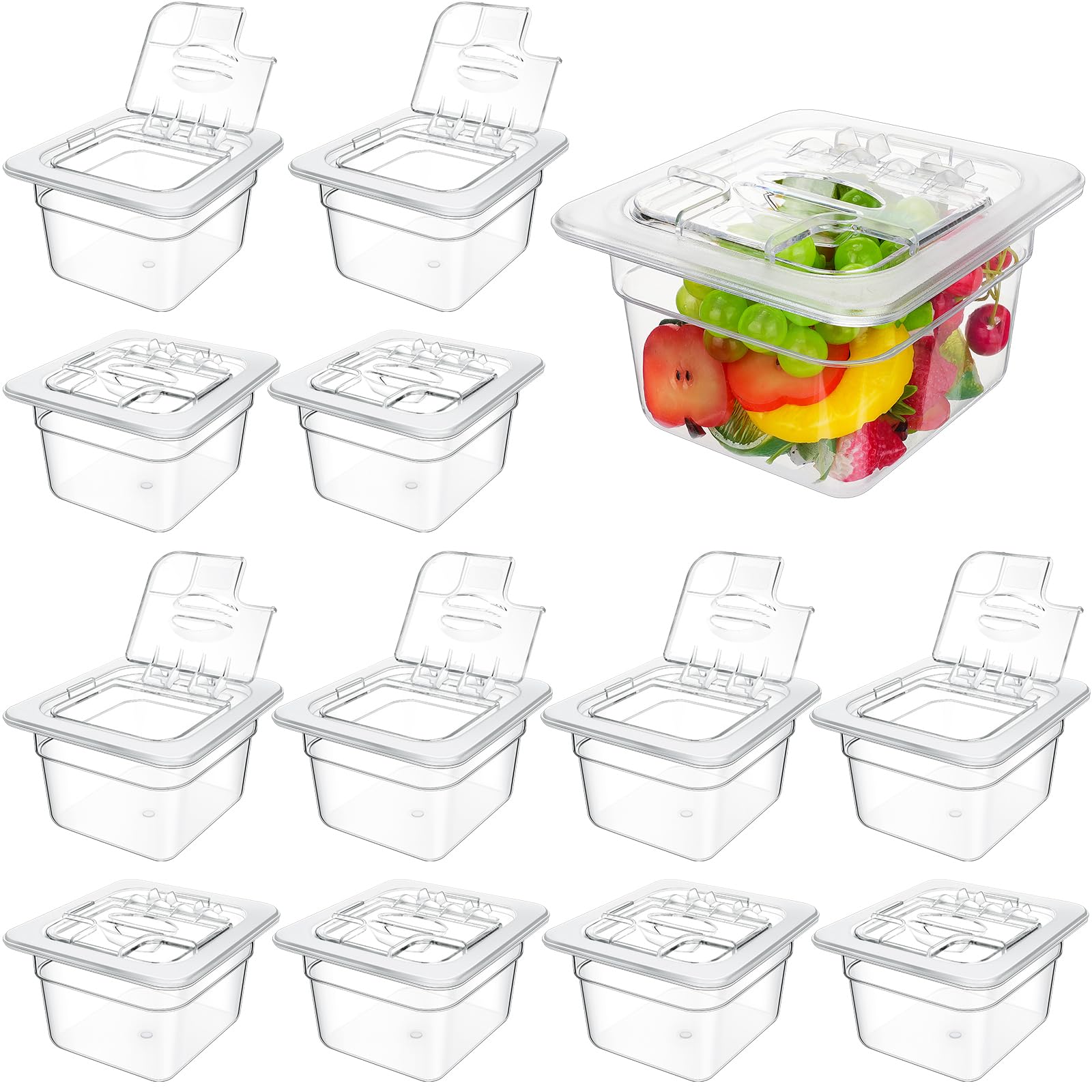 Geetery 6 Packs 4 Deep Polycarbonate Food Pan with Lid 1/6 Size Stackable Plastic Pan Restaurant Food Storage Containers with 