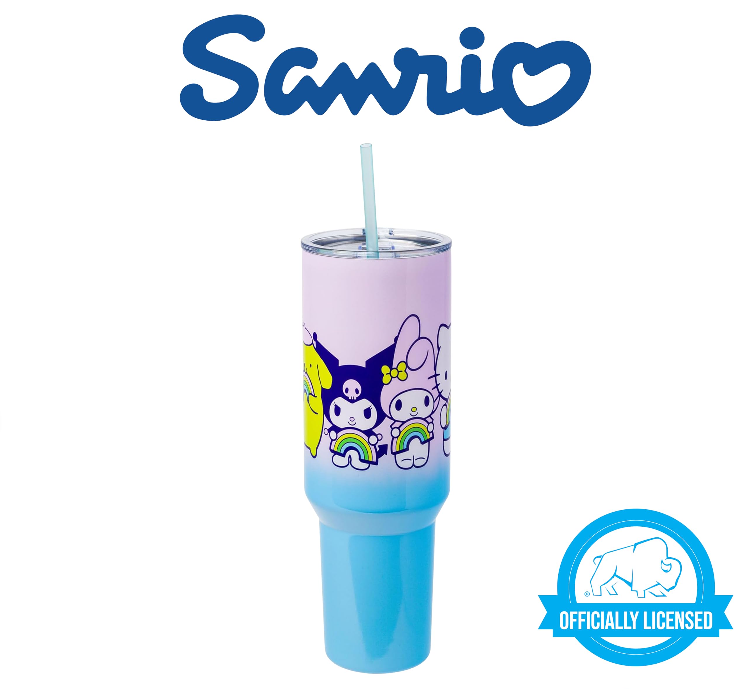 Silver Buffalo Sanrio Hello Kitty And Friends Featuring My Melody, Kuromi, And Pompompurin Rainbow Ombre Stainless Steel Tumbler