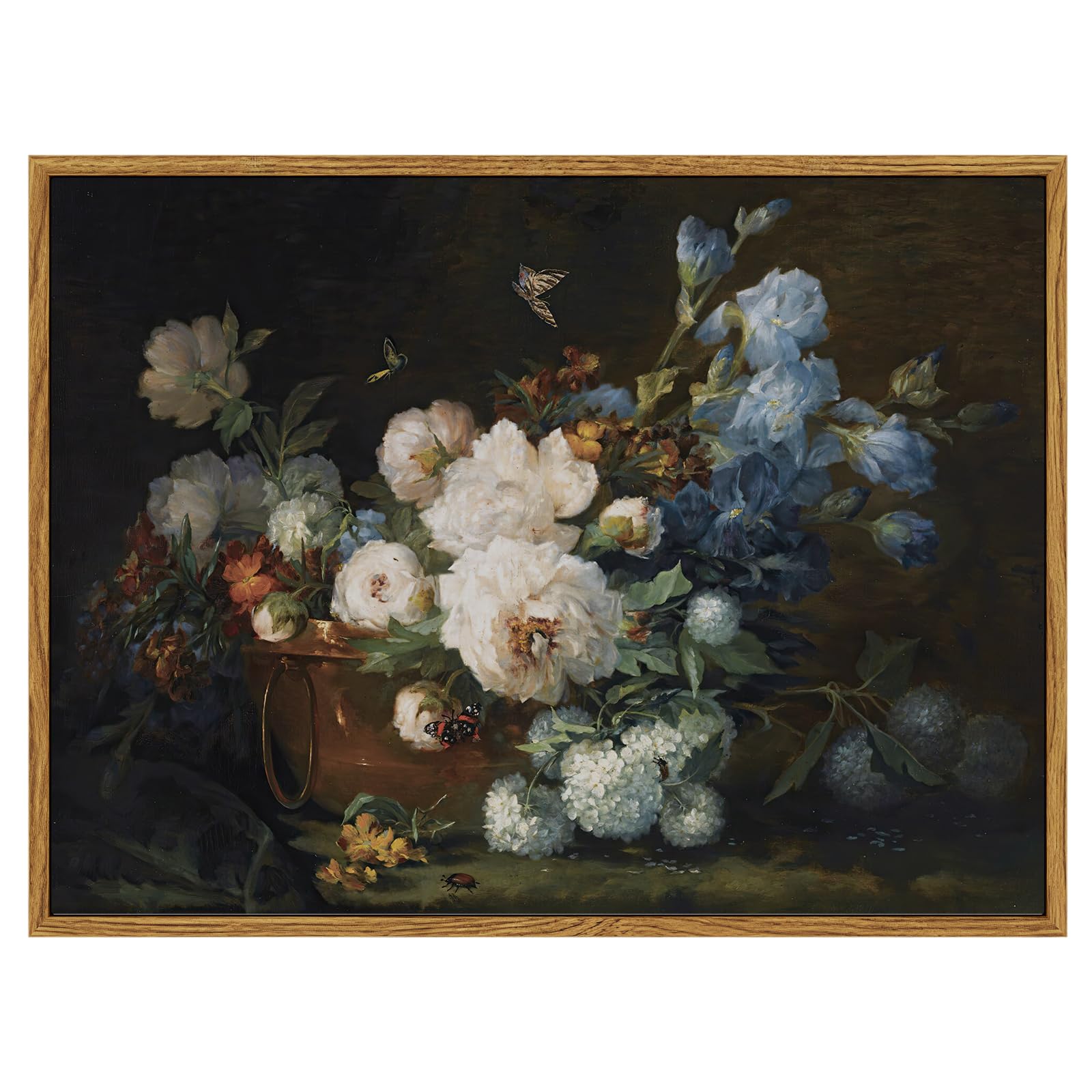 Arpeotcy Vintage Framed Canvas Wall Art, Bathroom Hydrangea Peonies Floral Pictures Prints Retro Wall Decor, Bedroom Living Room