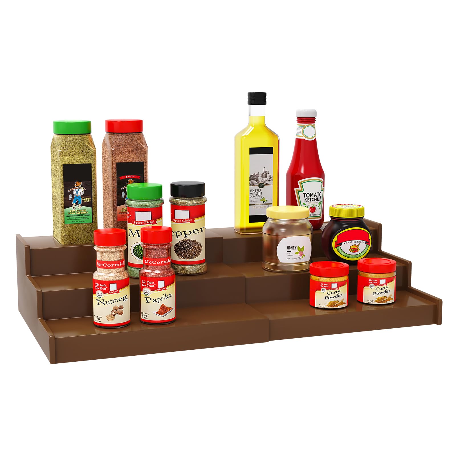 Lenwi Spice Rack Organizer for Cabinet, 3 Tier Expandable Bamboo Spice Storage, Great for Kitchen Cabinet, Cupboard,Pantry and M