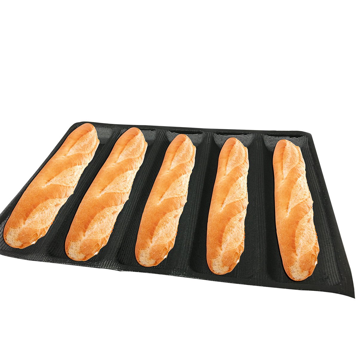 Bluedrop Hot Dog Molds Silicone Bread Forms Non Stick Bakery Trays For Roll Toasting 5 Loaves 12'' Sheets