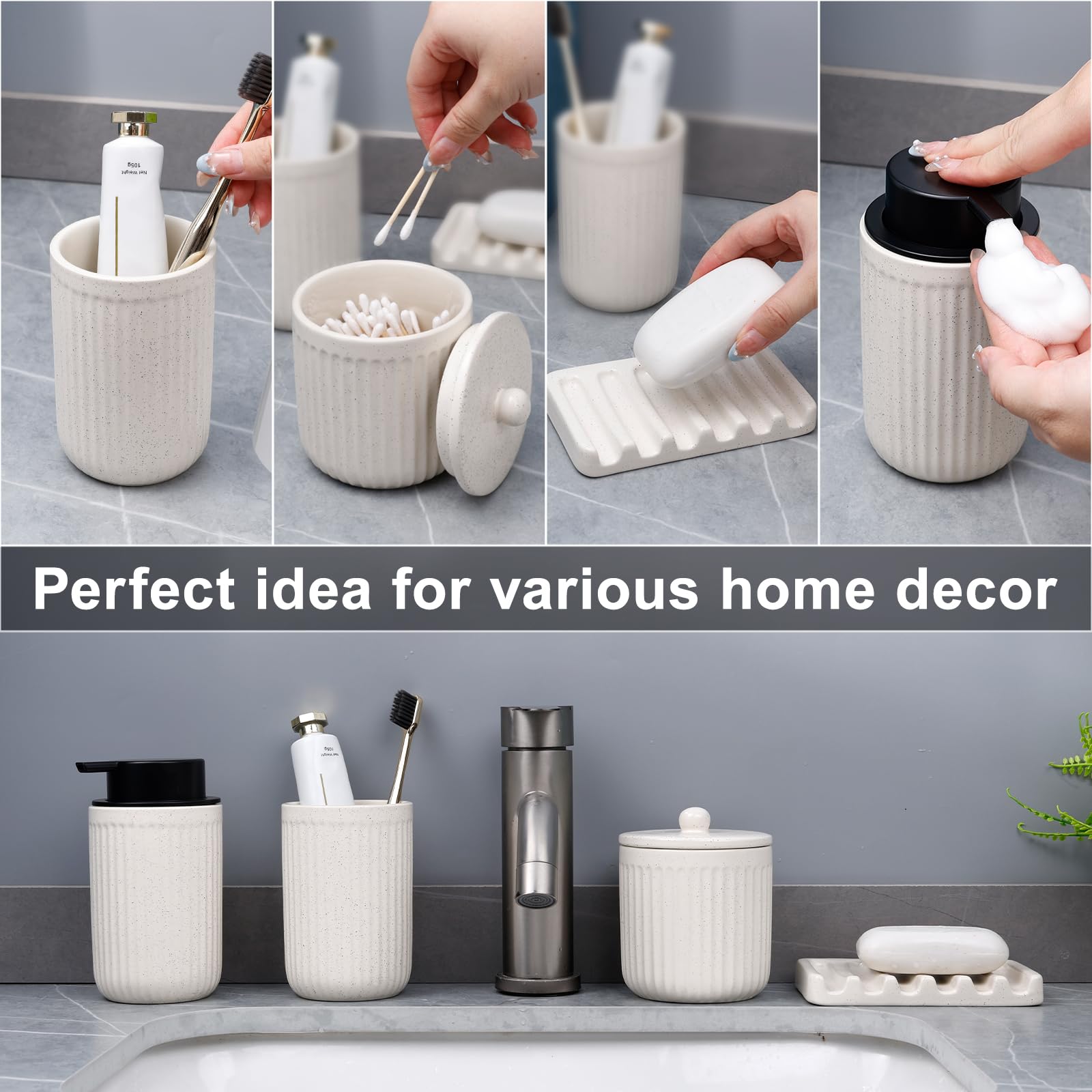 Bosilunlife Beige Bathroom Accessories Set - Ceramic Bathroom Counter Soap Set Bathroom Decor Sets Accessories Bathroom Lotion S