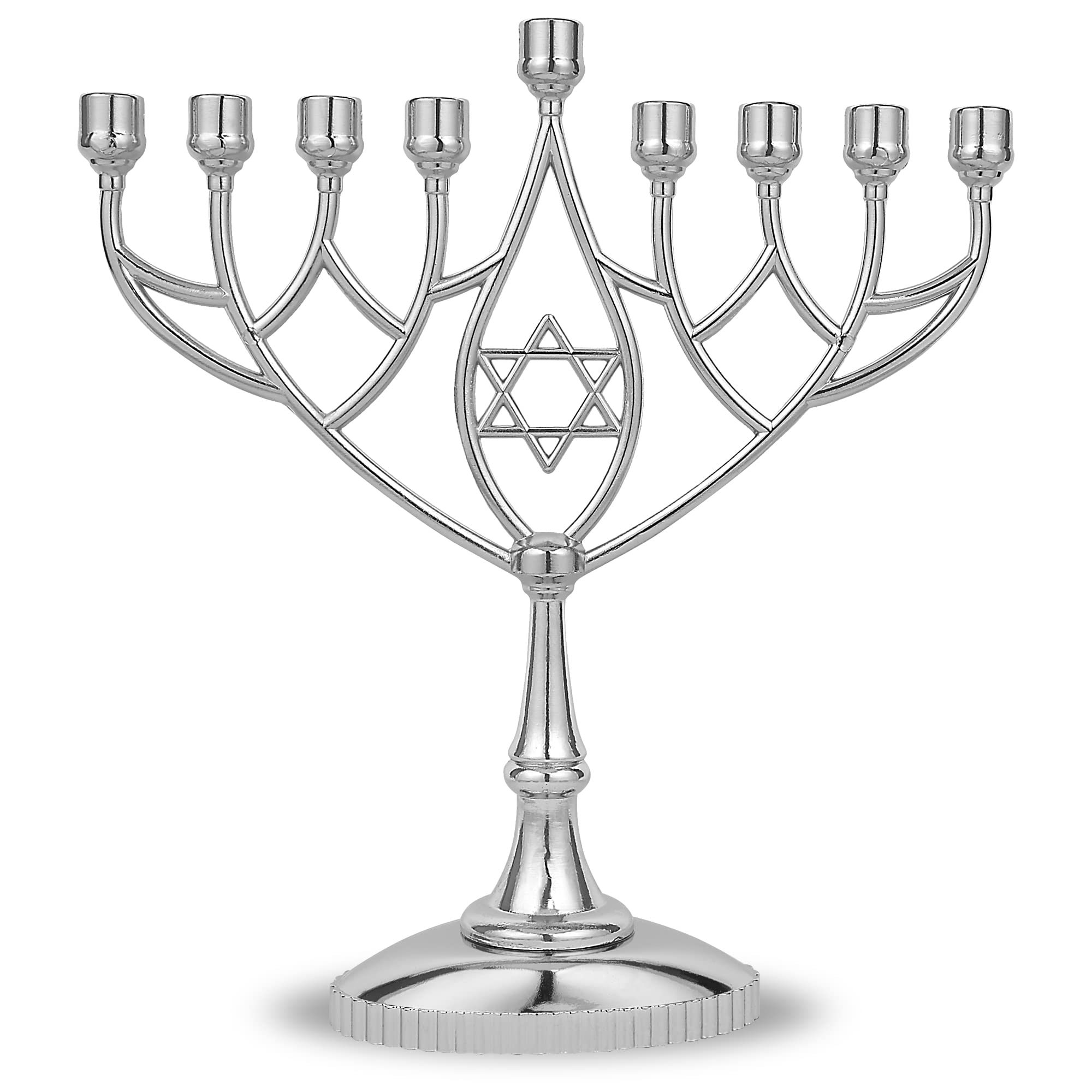 Traditional Classic Geometric Hanukkah Menorah 9 Silver Plated Chanukah Candle Minorah Fits Standard Hanukah Candles by Zion Jud