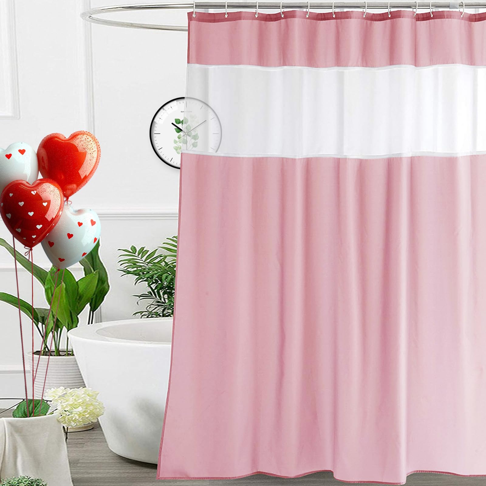 UFRIDAY Pink Shower Curtain Decorative Polyester Fabric Shower Curtain for Bathroom with Sheer Window Set 72 x 72 Inch for Girls Woman Lady Light Pink