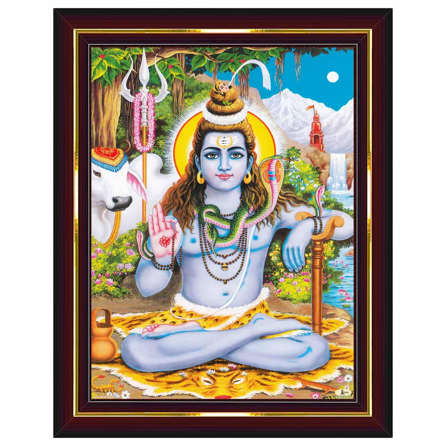 Pavan Photo Laminations Lord Shiva Shiv Bholenath Mahadev Ji Siva Wall Painting Framed Home Decor (Wood,Matte,Brown,Small Size,6