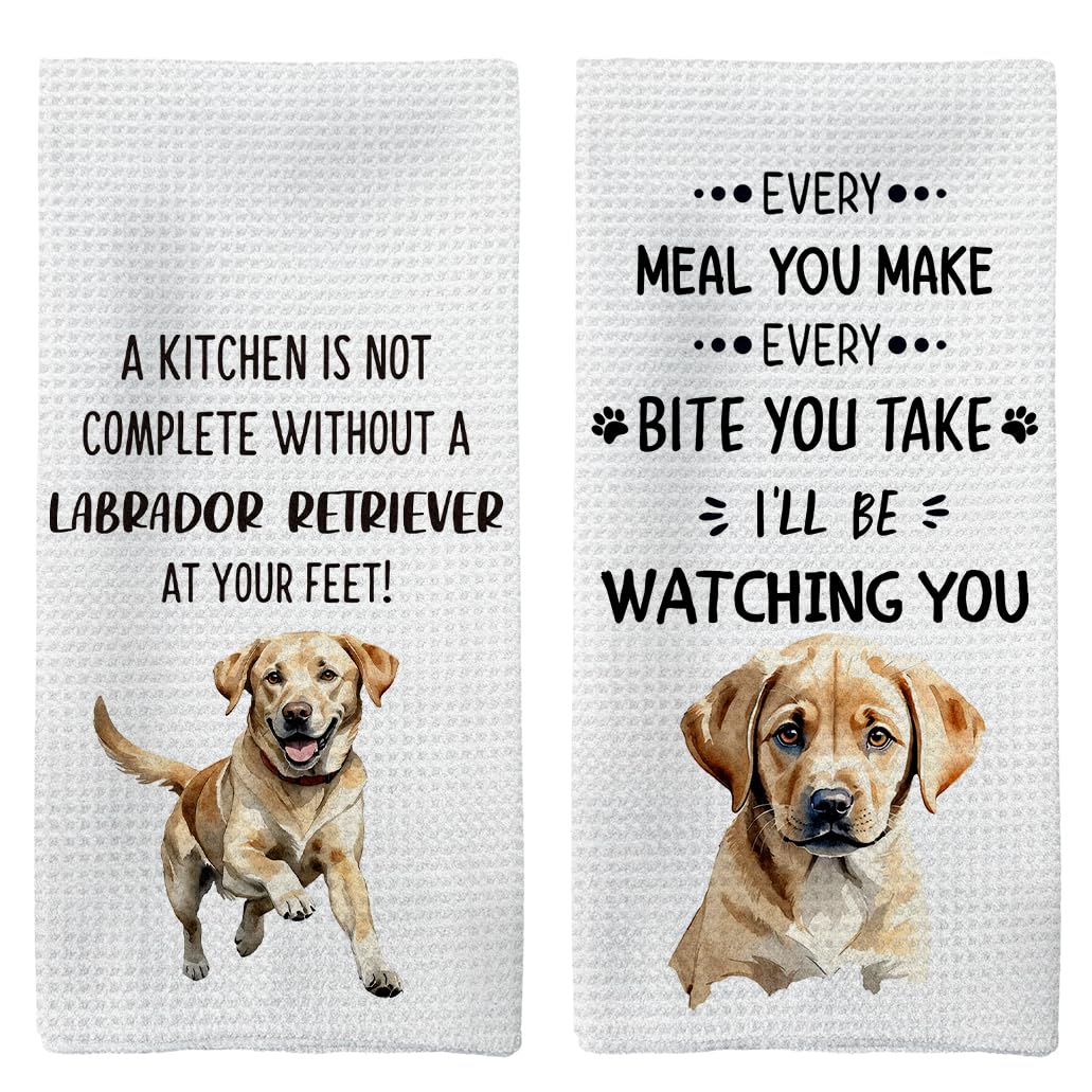 Tzhim Labrador Retriever Gifts Kitchen Towels Set Of 2, Labrador Gifts, Labrador Retriever Decor Hand Towels, Labrador Retriever