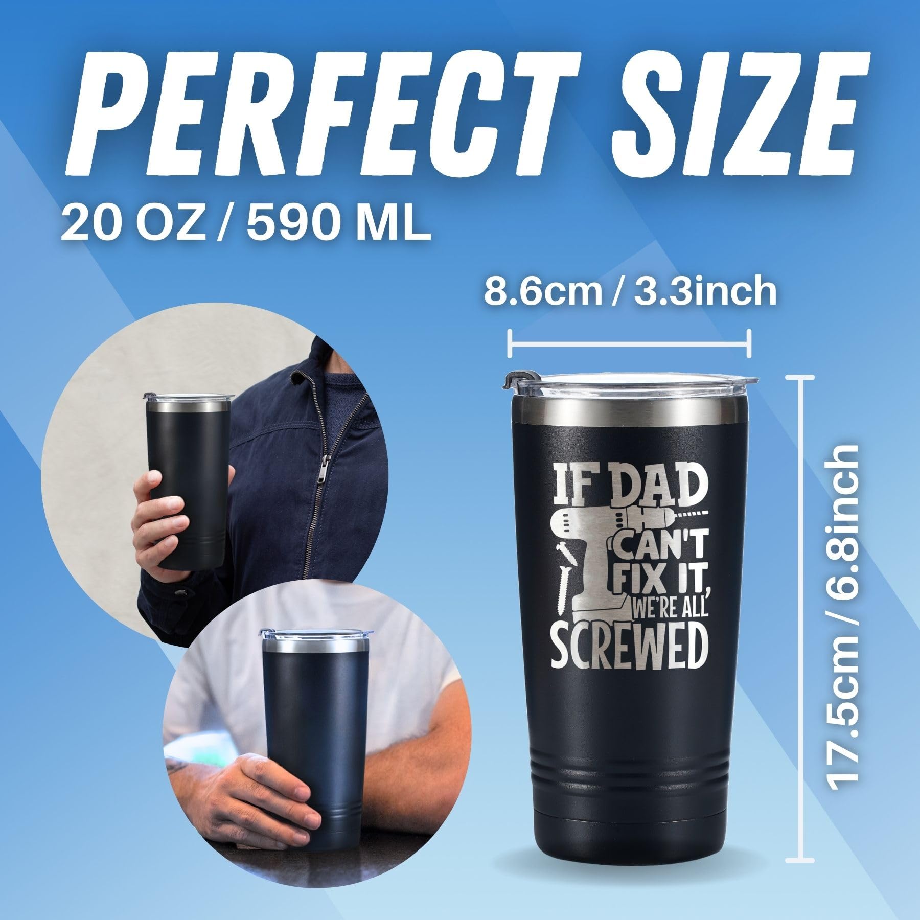 Dad Gifts Travel Coffee Mug Tumbler 590ml/20oz  Father Birthday Gifts from Daughter/Son for Daddy on Father's Day  Christmas  Stainless Steel Insulated - If Dad Can't Fix it  We're All Screwed