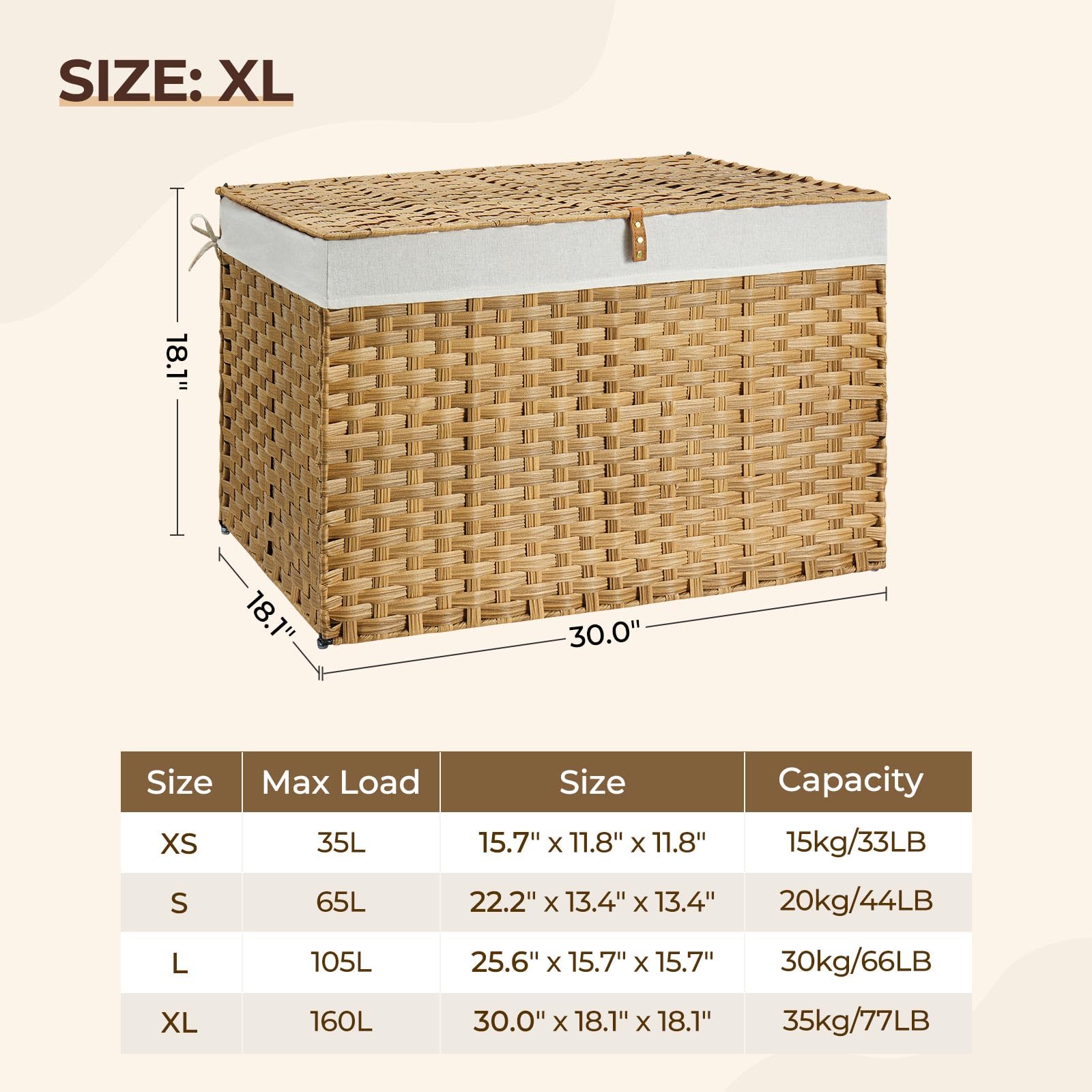 Greenstell Storage Basket With Lid, 160L Handwoven Large Shelf Basket With Cotton Liner And Metal Frame, Foldable & Easy To Inst