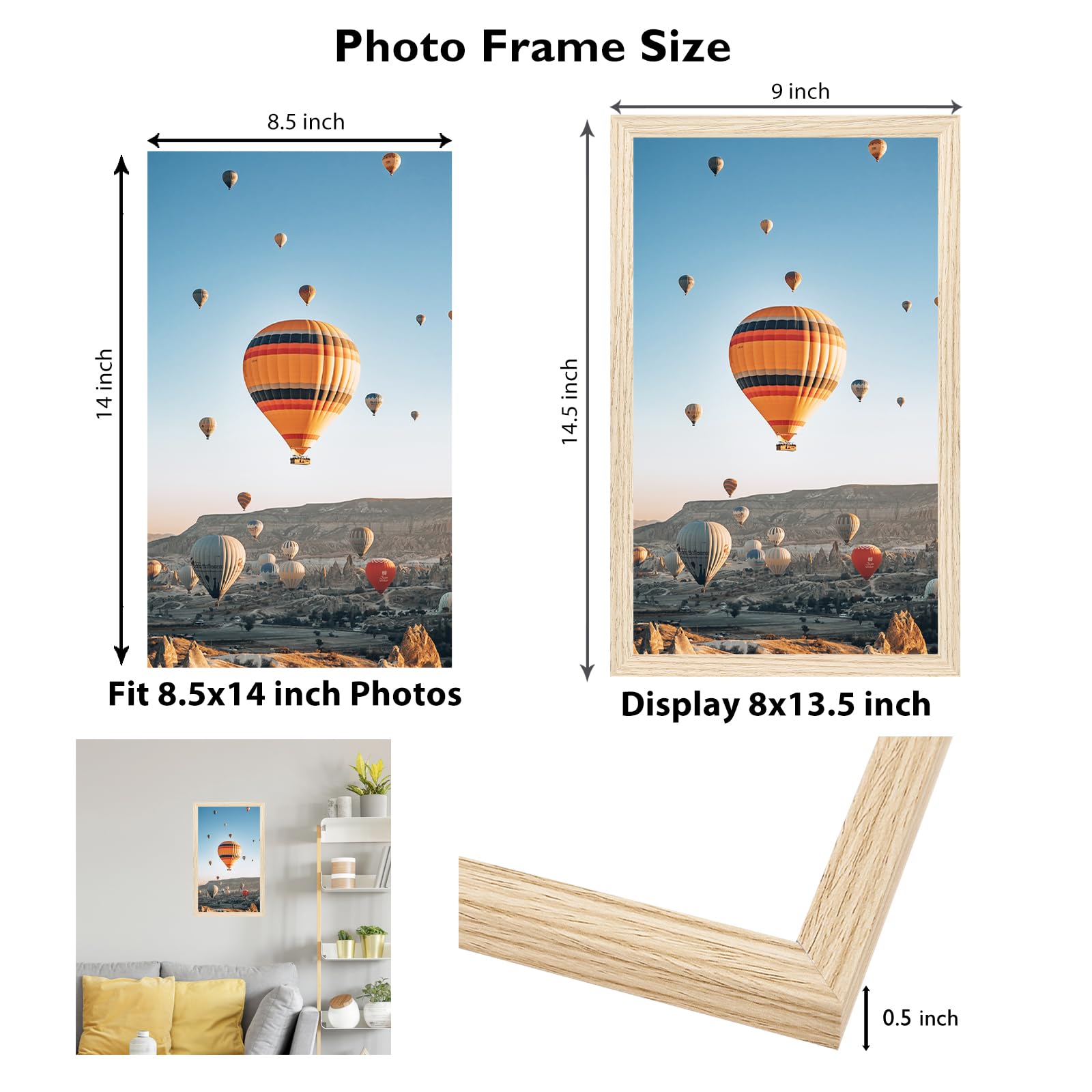JCJMY 8.5x14 Picture Frame for Wall Hanging, Wall Mounting Horizontally or Vertically, 8.5 x 14 Wall Gallery Poster Photo Frame
