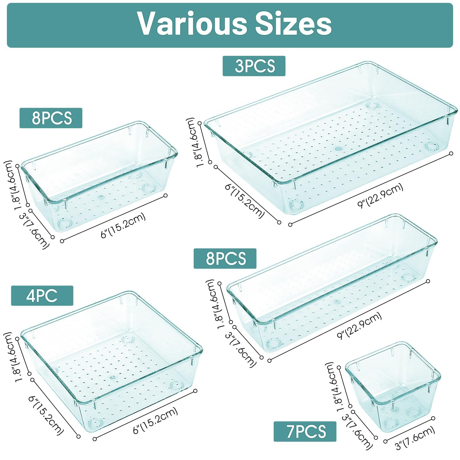 WOWBOX 30 PCS Plastic Drawer Organizer Set, 5 Sizes Desk Drawer Divider Organizers and Storage Bins for Makeup, Jewelry, Gadgets
