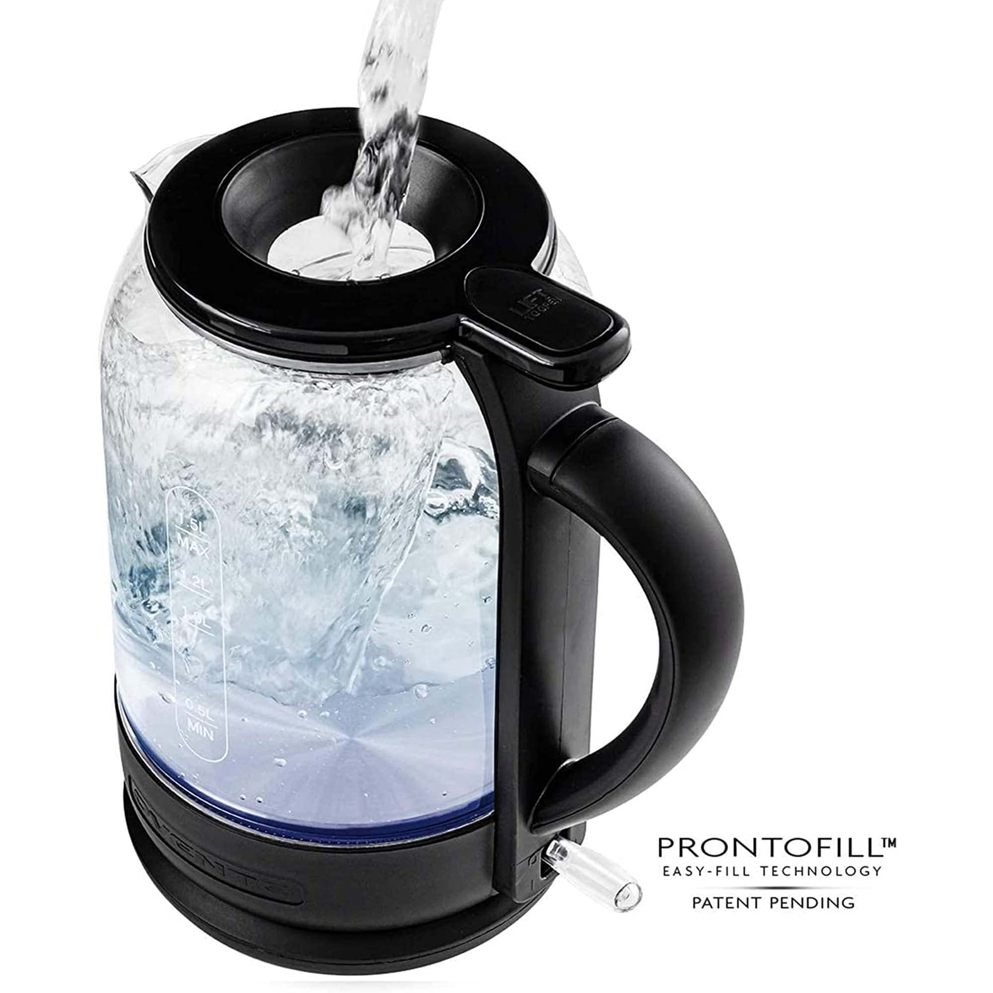 Ovente 2 In 1 Brew Set With Electric Glass Hot Water Kettle 1.5 Liter With Prontofill Technology + 2.5 Ounce Electric Grinder Fo