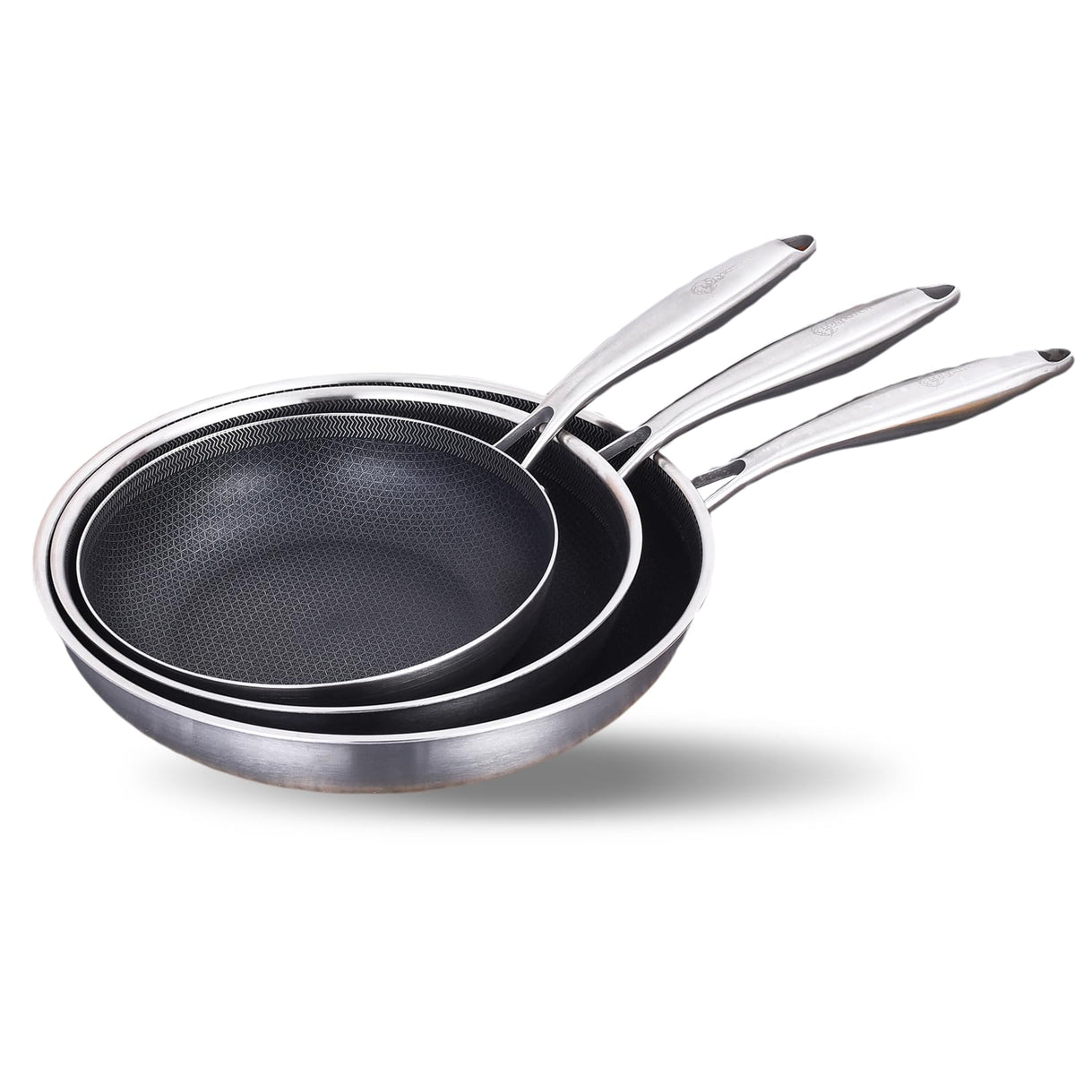 Lolykitch 8-10-12 Inch Hybrid Tri-Ply Stainless Steel Non-Stick Frying Pan Set Of 3,Skillets,Induction Cooking Pans,Pots And Pan