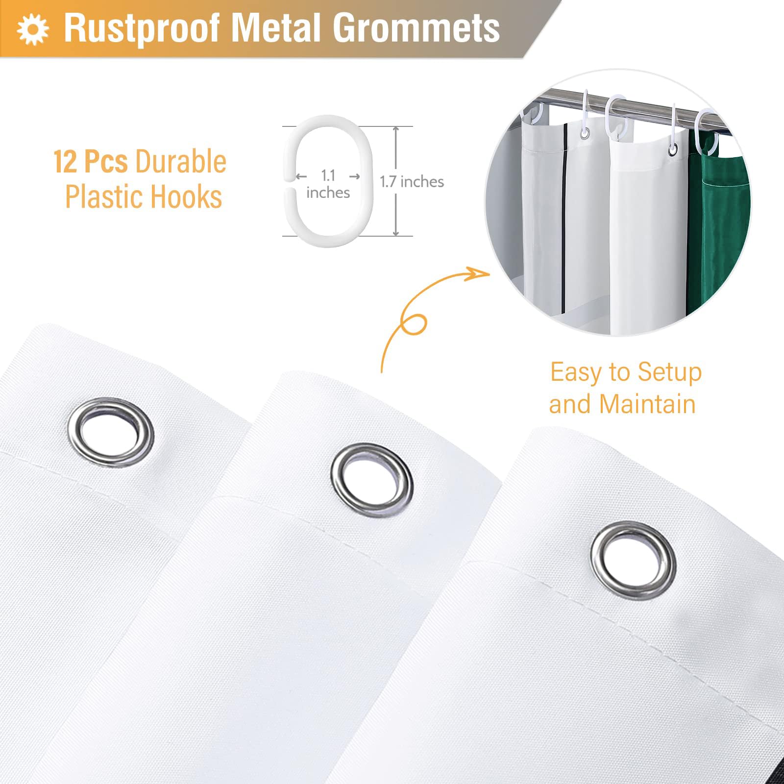 Bttn Extra Long Shower Curtain - 72 X 84 Inches Long Geometric Fabric Shower Curtain Set With 12 Plastic Hooks, Large Abstract A