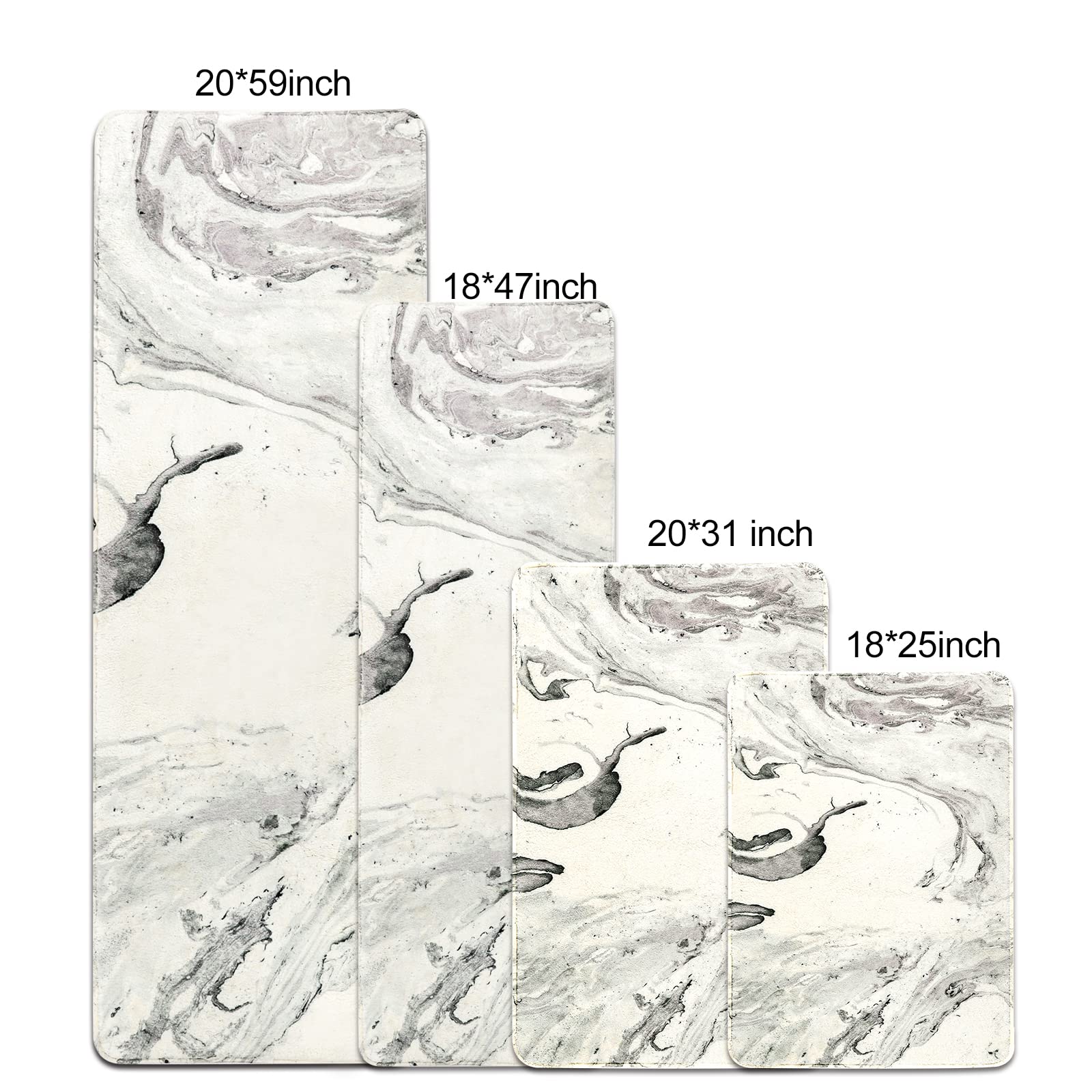 Haocoo Bath Mat 18X47 Inch Gray Marble Runner Rug Velvet Non-Slip Bathroom Rug Modern Long Bath Rug Soft Luxury Microfiber Machi