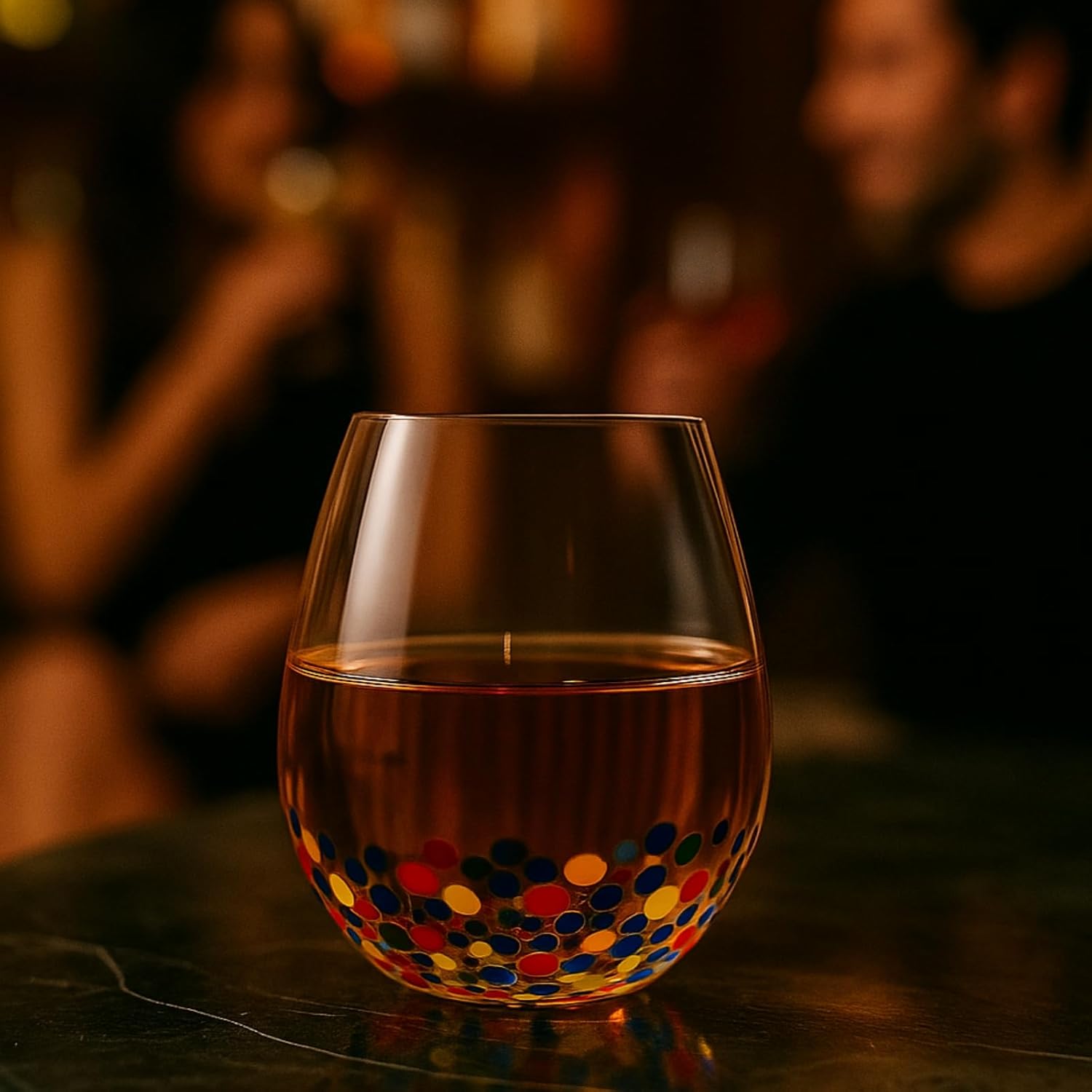 The Wine Savant Mexican Wine Glasses Hand Blown Confetti Rock  - Clear