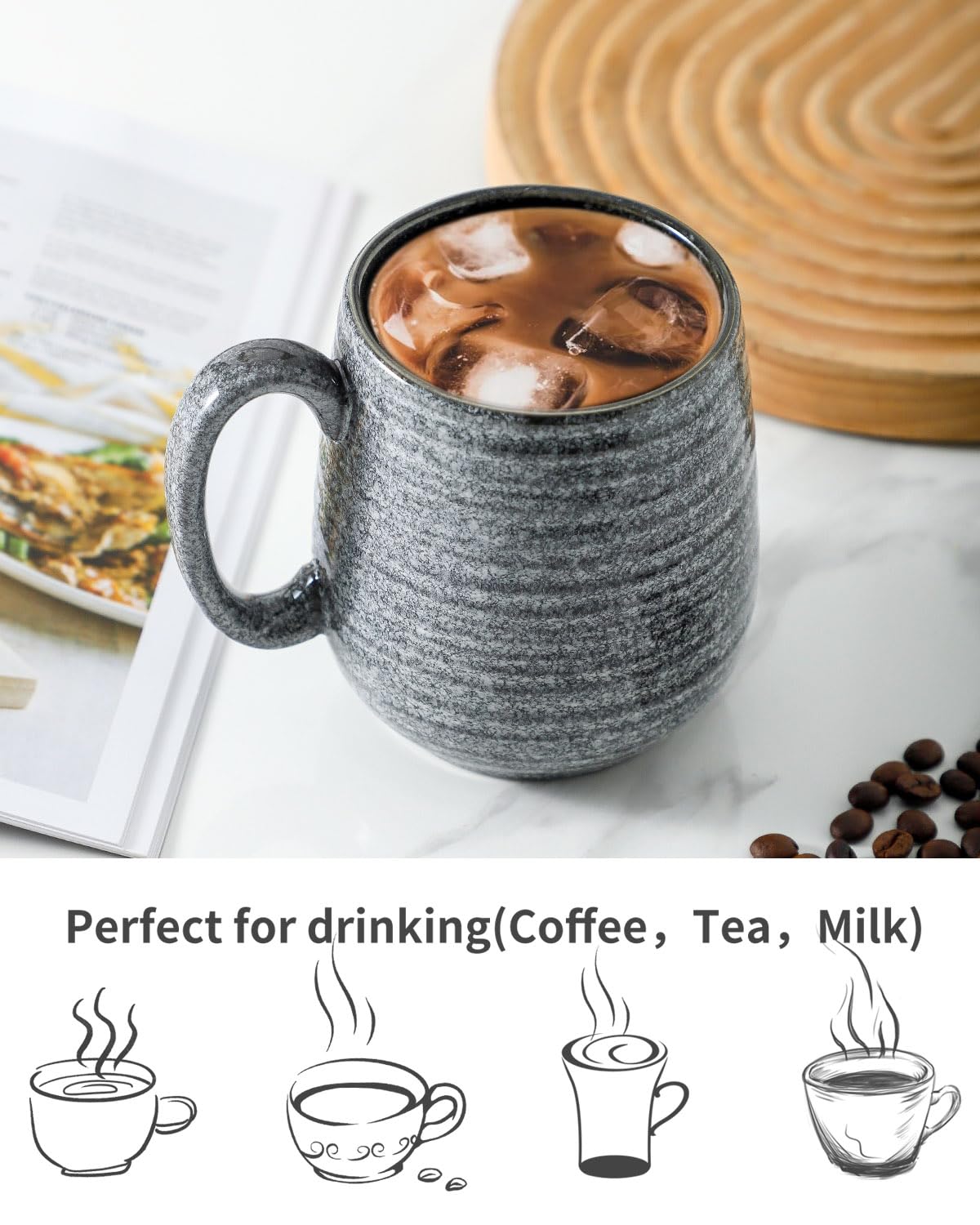 Hasense Large Coffee Mug, 20 Oz Porcelain Coffee Cup With Big Handle Easy To Hold, Big Coffee Mug For Latte Coffee Tea Soup As F