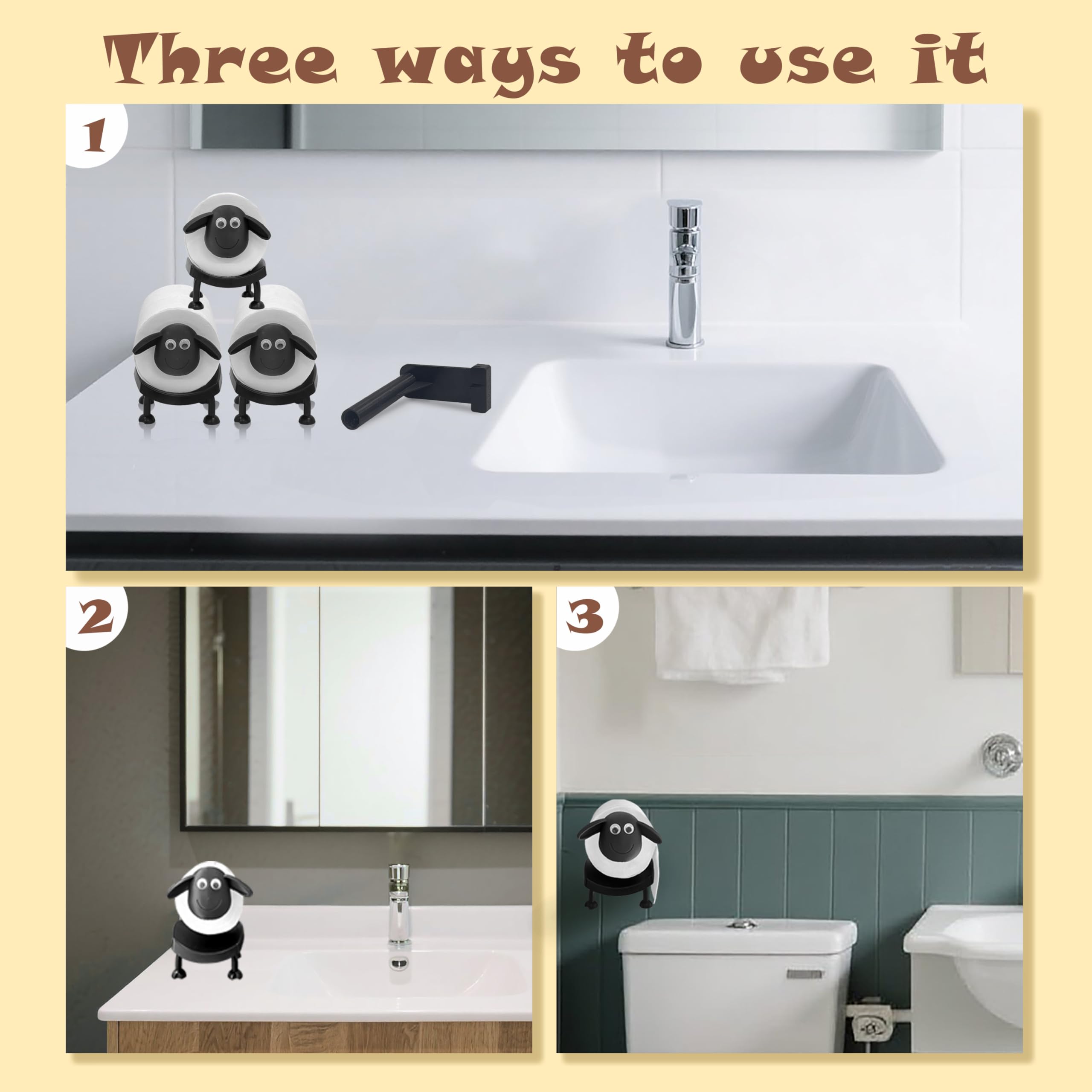 Beiskll Sheep Toilet Paper Roll Holder Funny - 3D Printed Free Standing Or Adhesive Wall Mounted Tissue Storage Rack For Bathroo