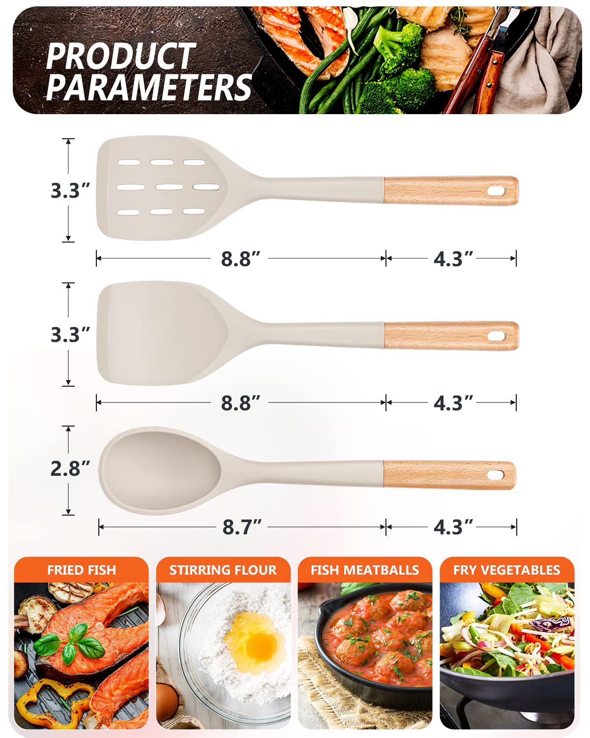 Pack Of 3 Silicone Spatula, Non Stick Cooking Utensil Set Wooden Handle Kitchen Turner For Baking Mixing Grilling Serving Food H