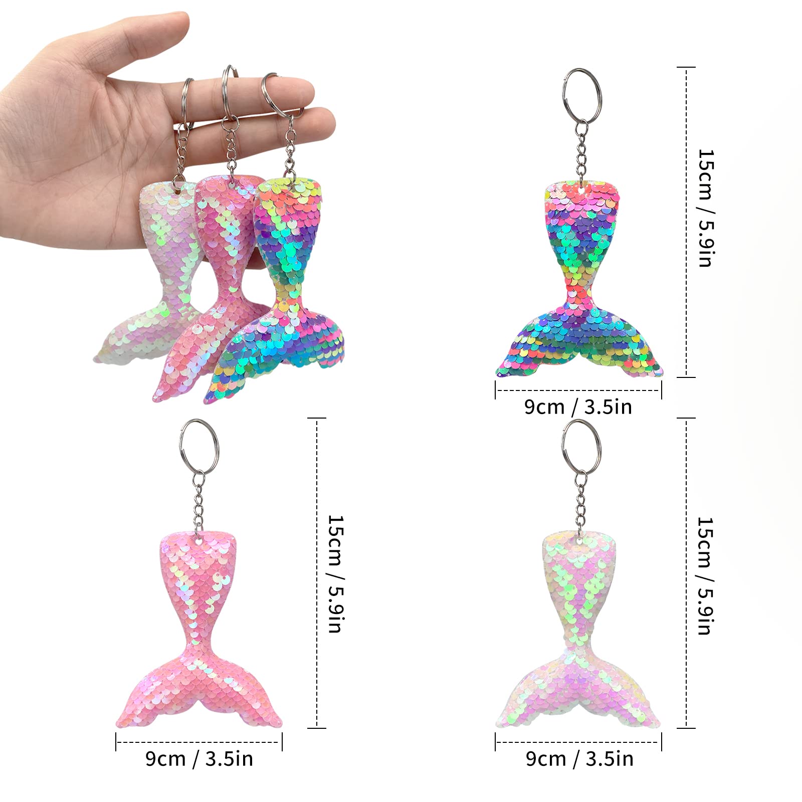 Wishlotus Flip Sequin Keychain, 3Pcs Mermaid-Shaped Reversible Key Pendant For Party Supplies Christmas Accessories (Assorted Co