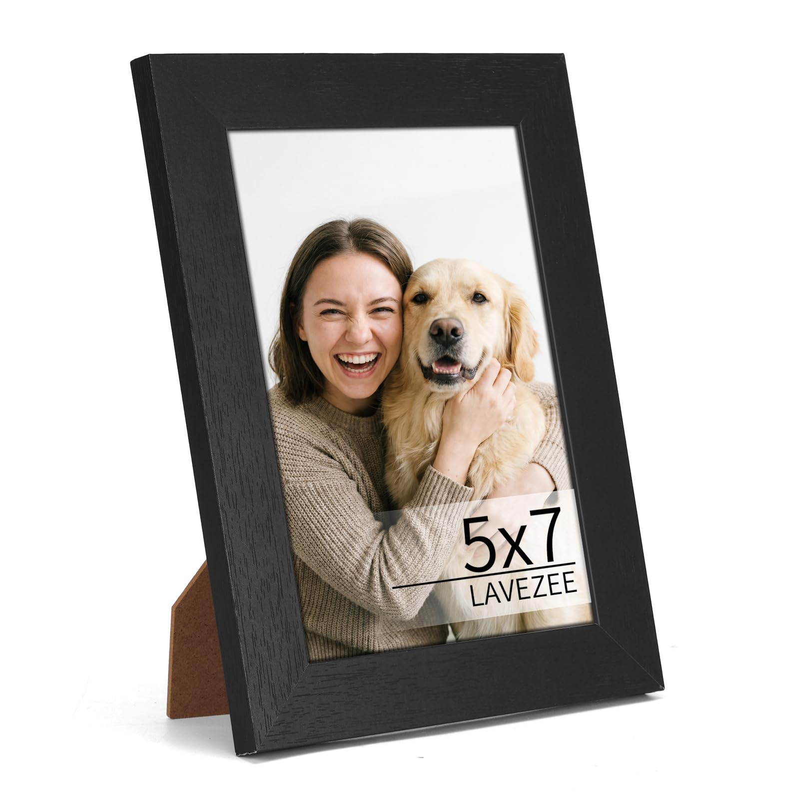 Lavezee 5x7 Picture Frame Black, Wide MDF Photo Frame with Shatterproof PET Cover, Wall Mount or Tabletop Display, Modern Pictur