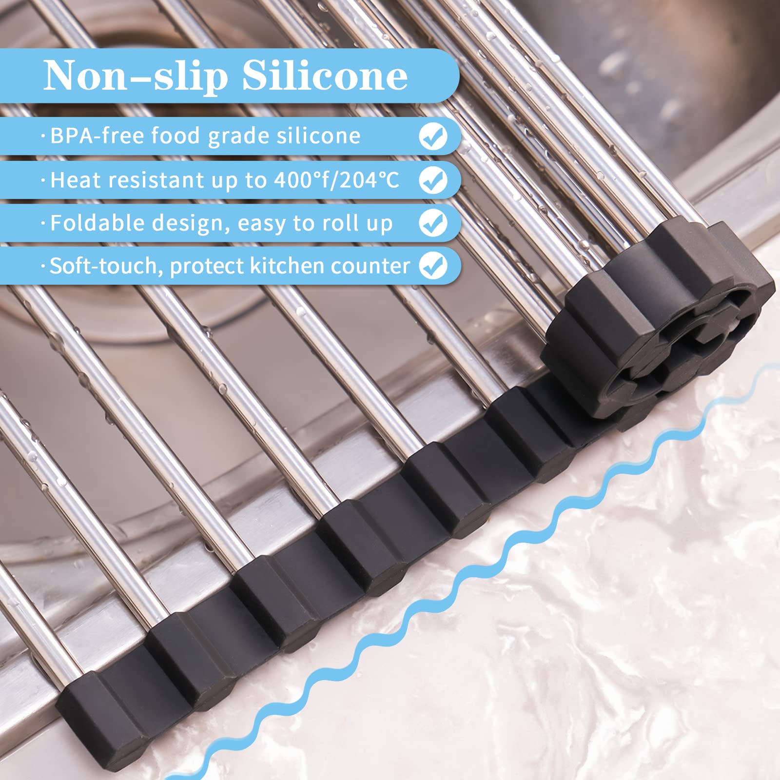 Seropy Roll Up Dish Drying Rack Over The Sink Drying Rack for Kitchen Counter, Folding Dish Rack Over Sink Mat, Stainless Steel