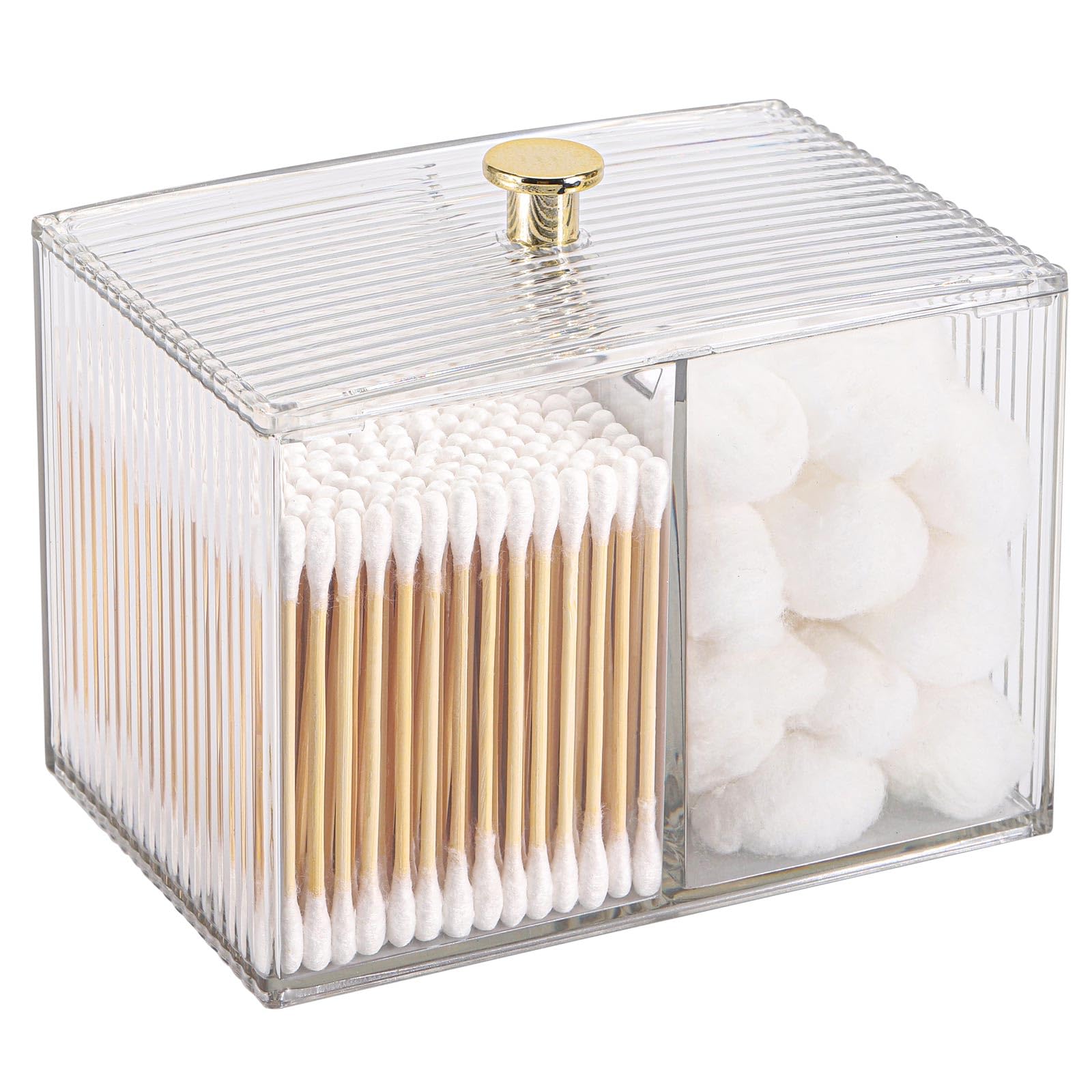 Tbestmax Qtip Holder Dispenser 3-Section Clear Bathroom Container Organizer 3 Grids Cotton Swab/Pad/Ball Holder Container Cosmet
