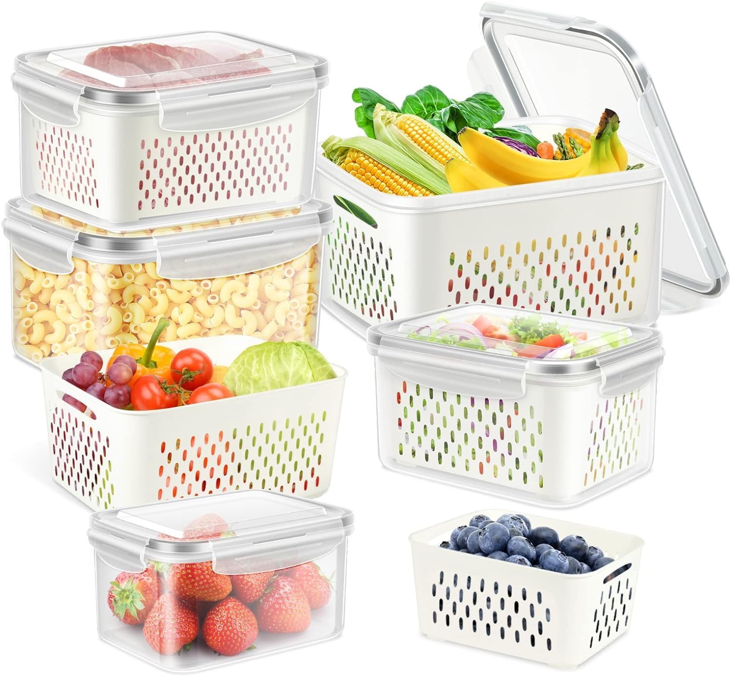 Rectical Large Fruit Container For Fridge With Removable Colander & Leakproof Lid | BpaFree Food Storage Box | Refrigerator Org