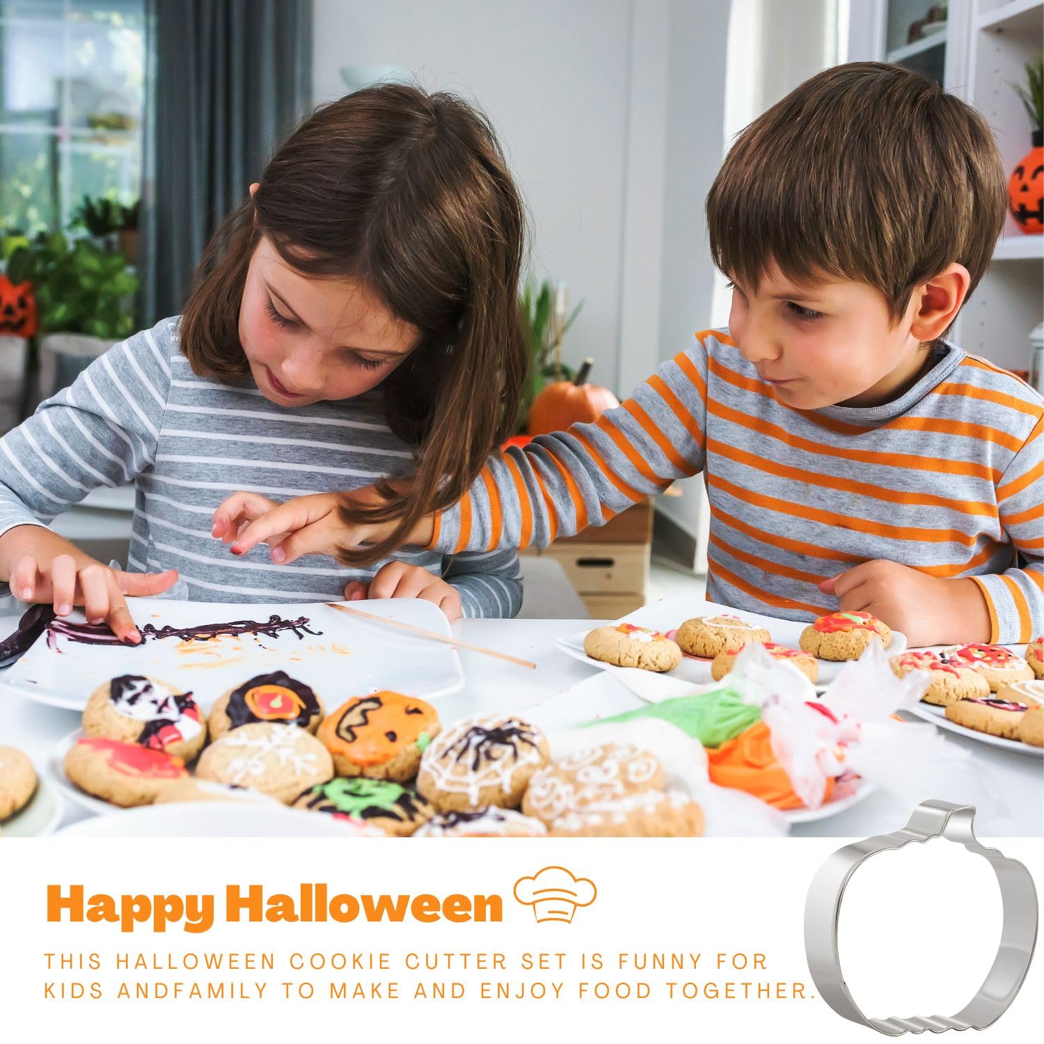 Crethinkaty 10 Pieces Halloween Cookie Cutters Set For Baking - Ghost,Bat,Cat,Gingerbread Man,Pumpkin,Skull,Round And Witch'S Ha