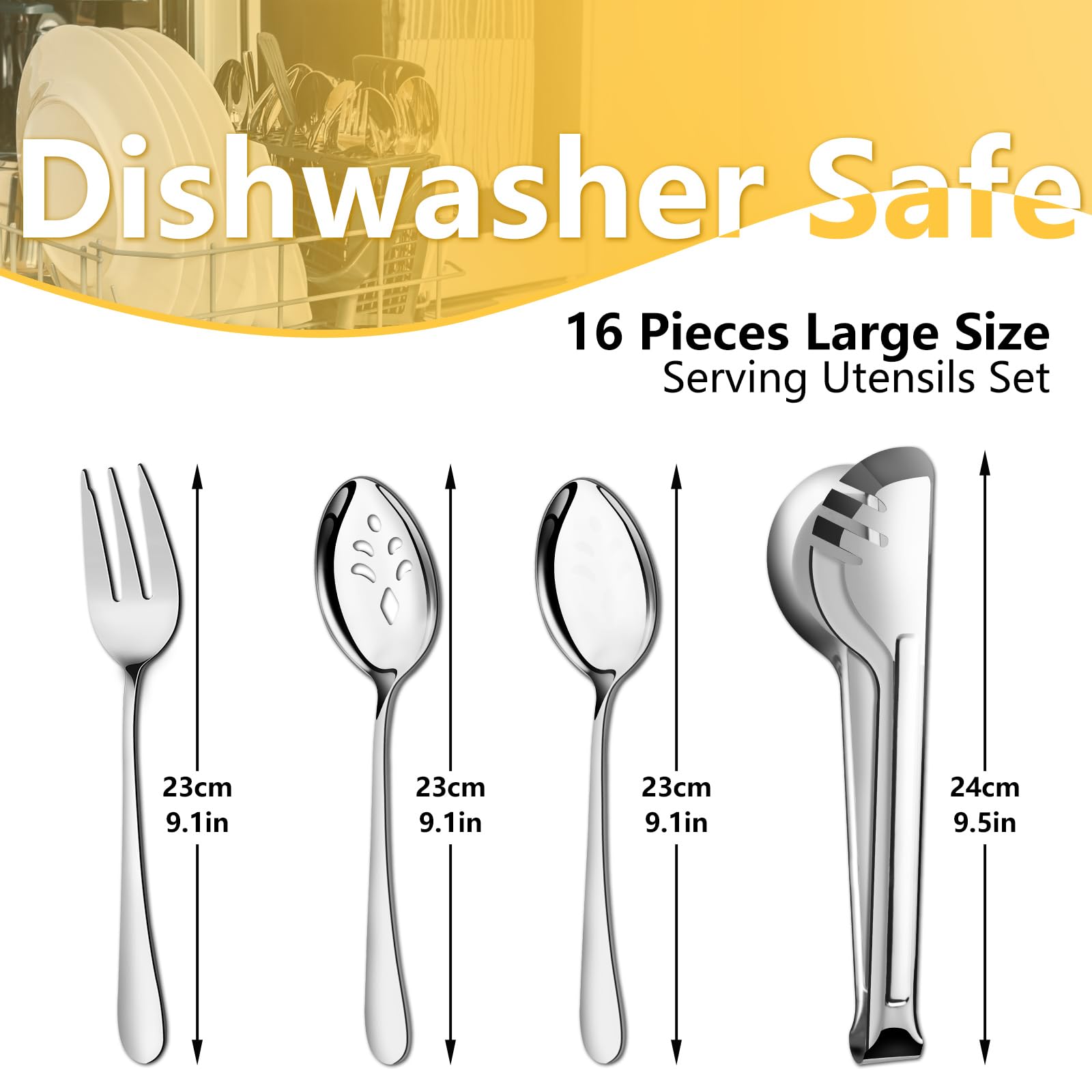 Pleafind 16 Pcs Serving Utensils, Stainless Steel Serving Utensils Set With Serving Spoons, Slotted Serving Spoons, Serving Fork