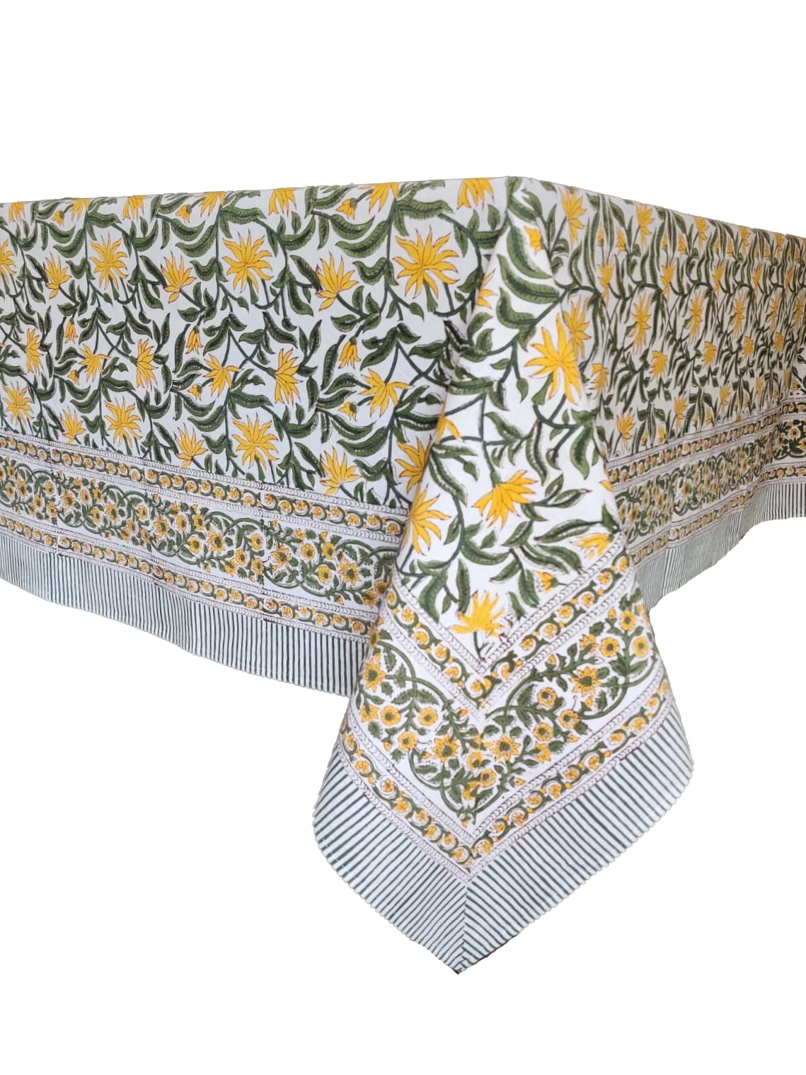 ATOSII Noor 100% Cotton Boho Rectangle Tablecloth, Handblock Floral Print Linen Table Cloth for Dining Table I Tabletop I Part
