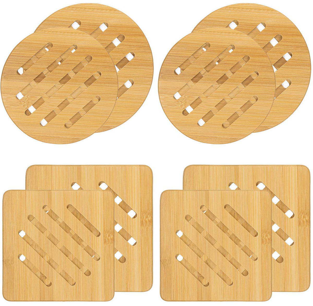 Lawei 8 Pack Bamboo Trivet Mat Set, Kitchen Wood Non-Slip Coaster, Hot Pads Trivet With Non-Slip Pads Heat Resistant Pads, For H